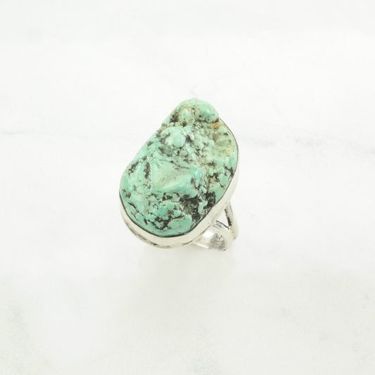 Southwest Silver Ring Turquoise Sterling Light Blue Size 6