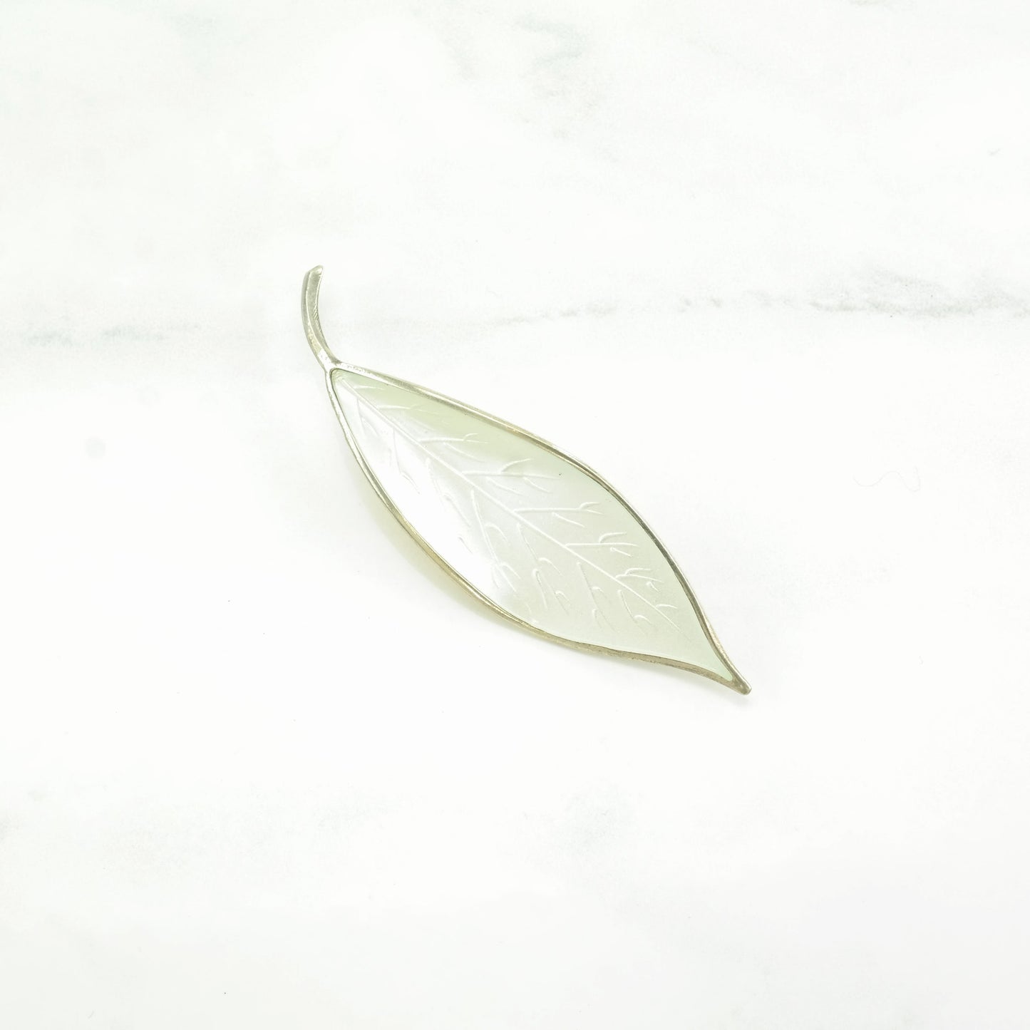 Vintage David Andersen Sterling Silver Brooch Leaf White Enamel