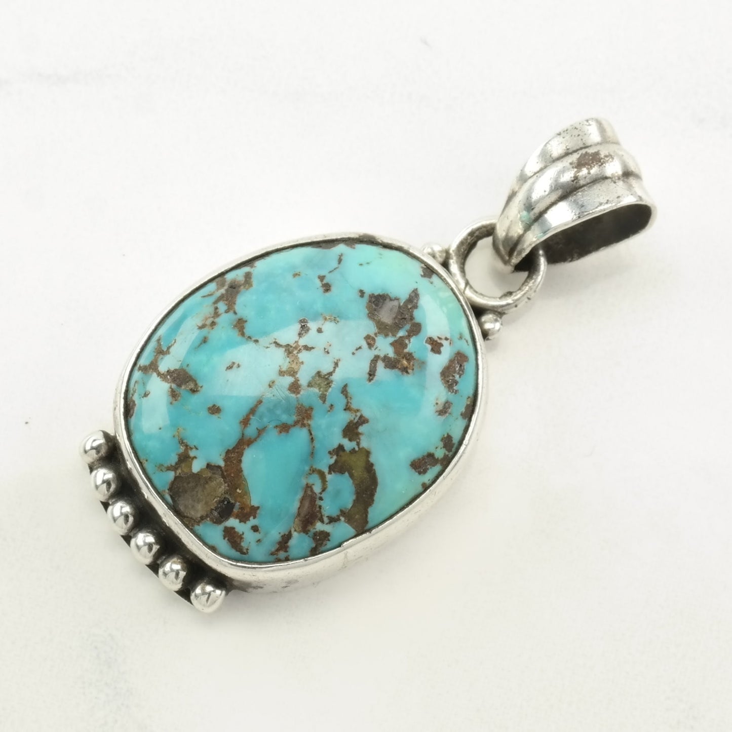 Choice Vintage Southwest Onyx, Turquoise Sterling Silver Pendant