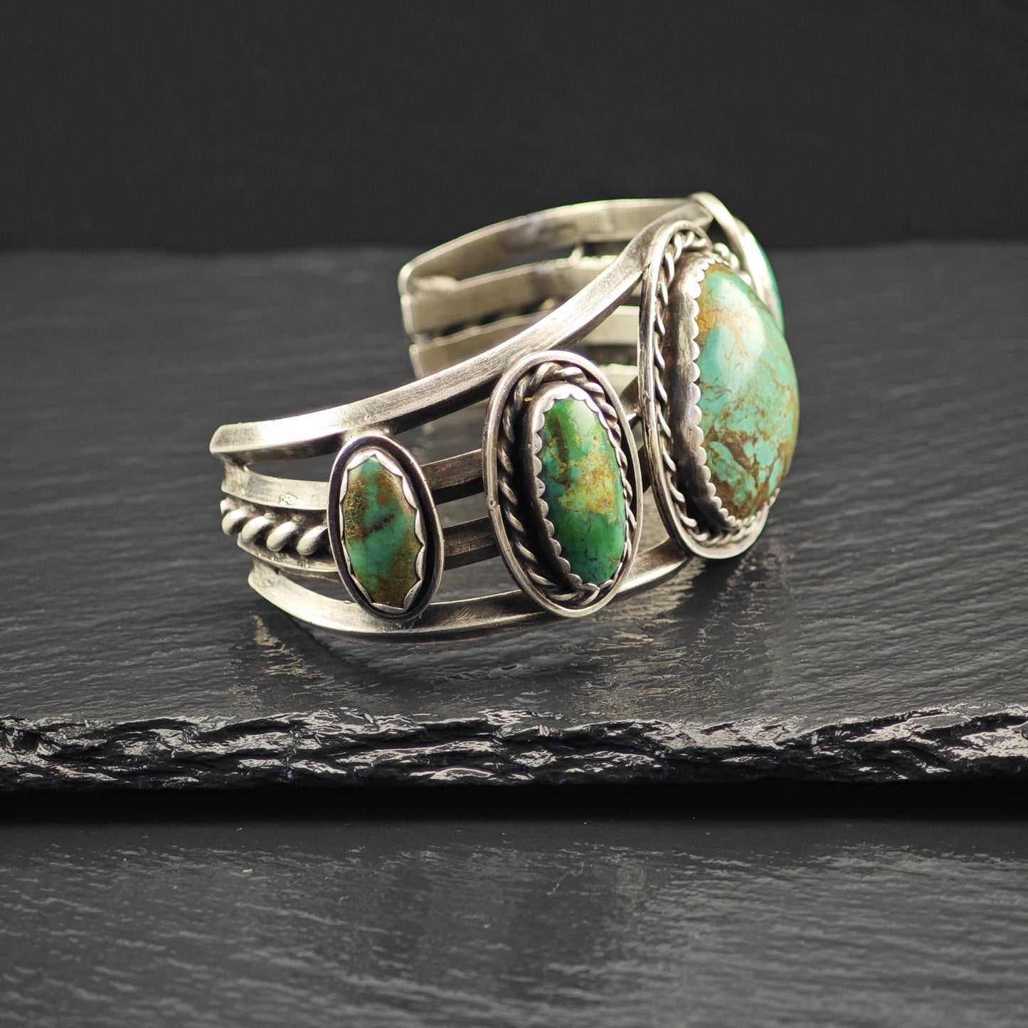 Native American Green Turquoise Cuff Bracelet Sterling Silver