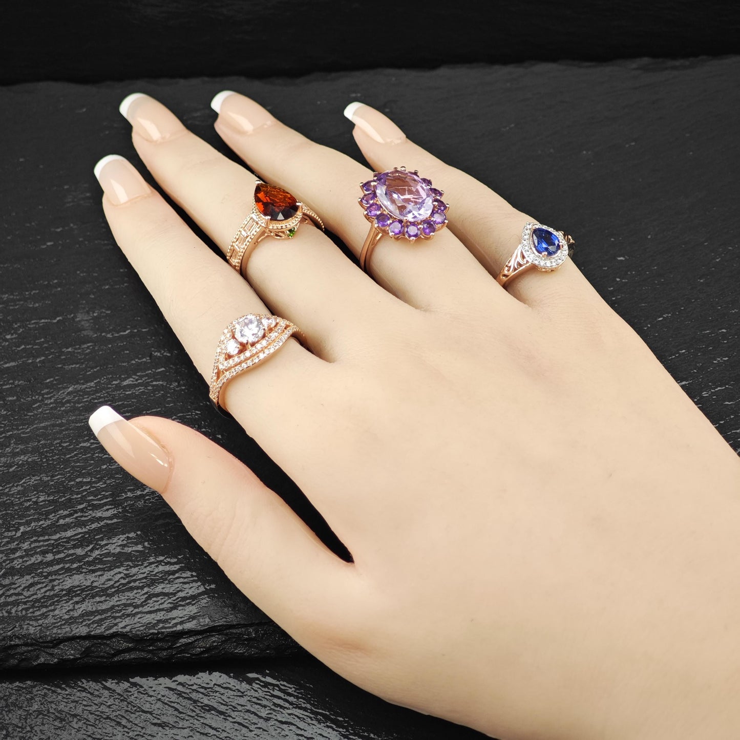 CZ 14K Rose Gold Plated Ring Sterling Silver Sz 8 3/4 R6165