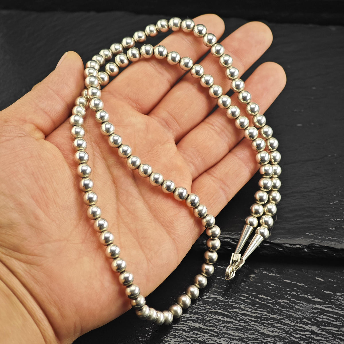 6mm Seamless Beads Sterling Silver Beaded Necklace N2771