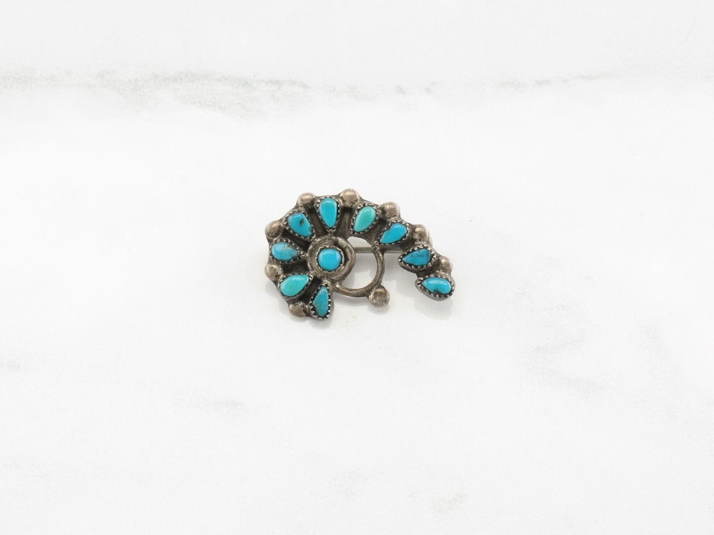 Zuni Sterling Silver Turquoise Brooch Pendant