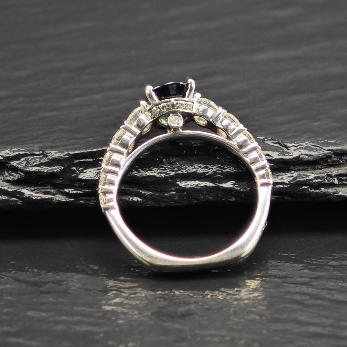 Vintage Designer Natural Sapphire & Diamond 18K White Gold Ring Sz 6 1/4 R6765