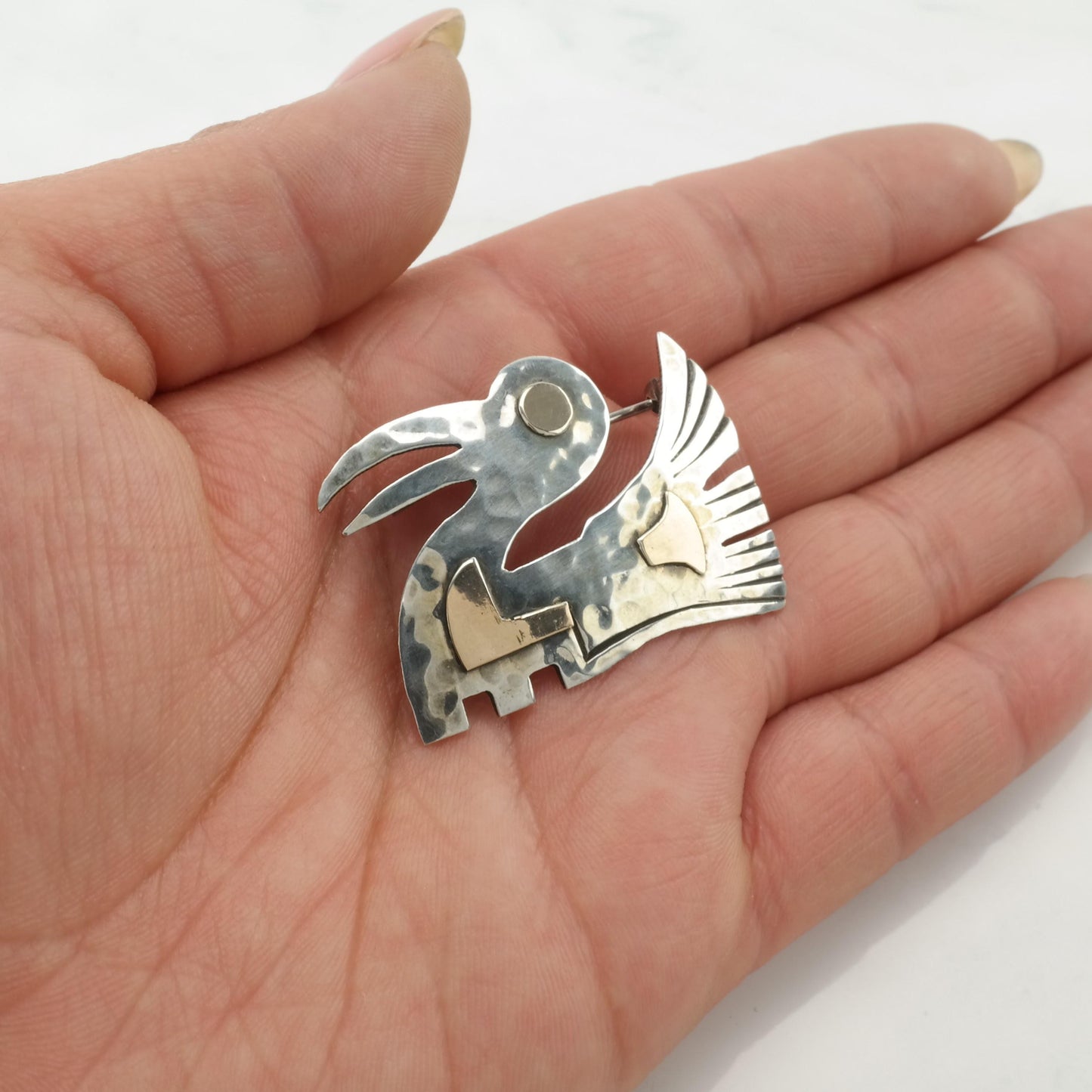 Peru Brooch 18k Gold Accent Sterling Silver Gold Pelican Bird