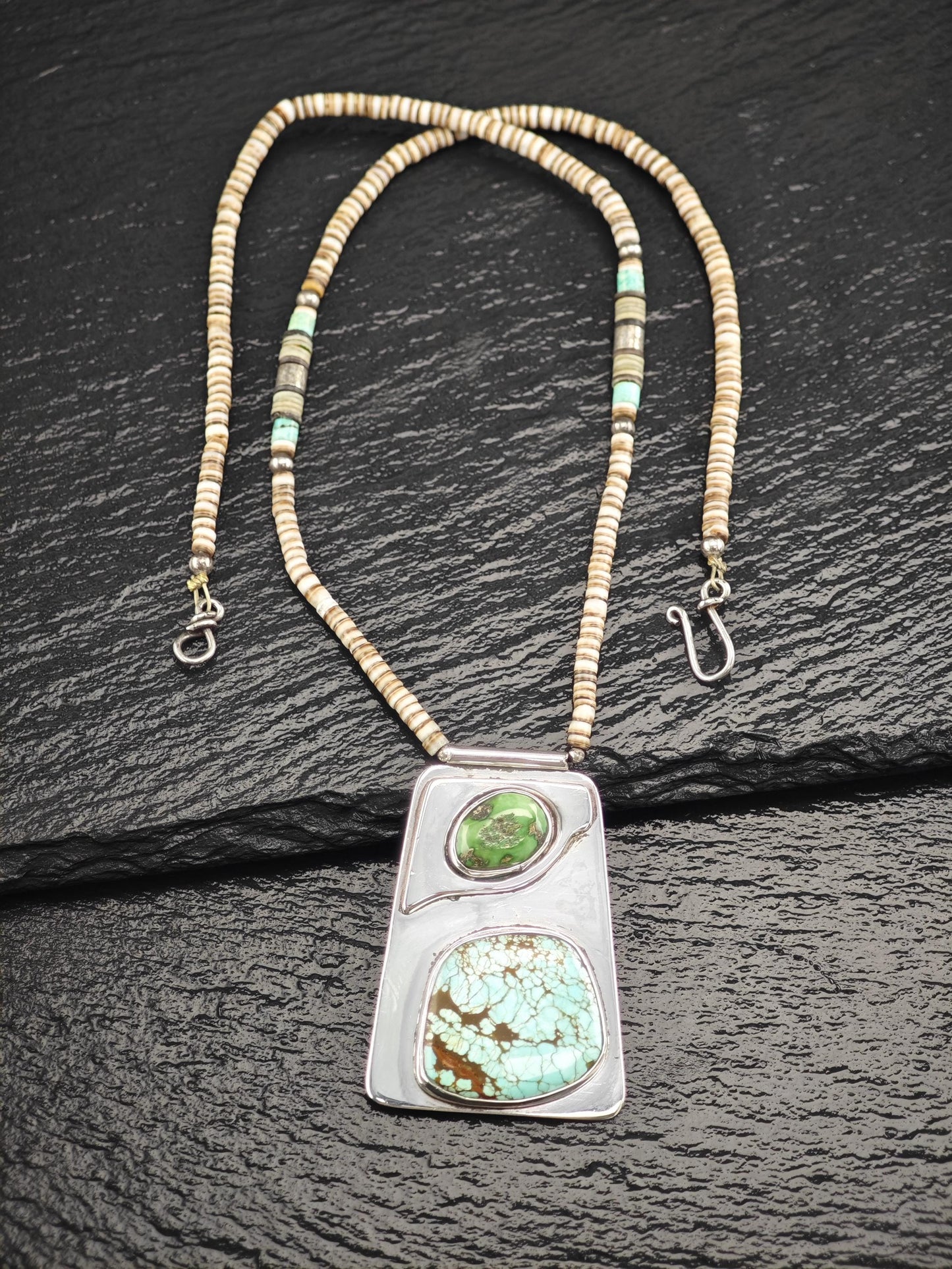Native, Number Eight Turquoise, Heishi Bead Necklace Sterling Silver N2515
