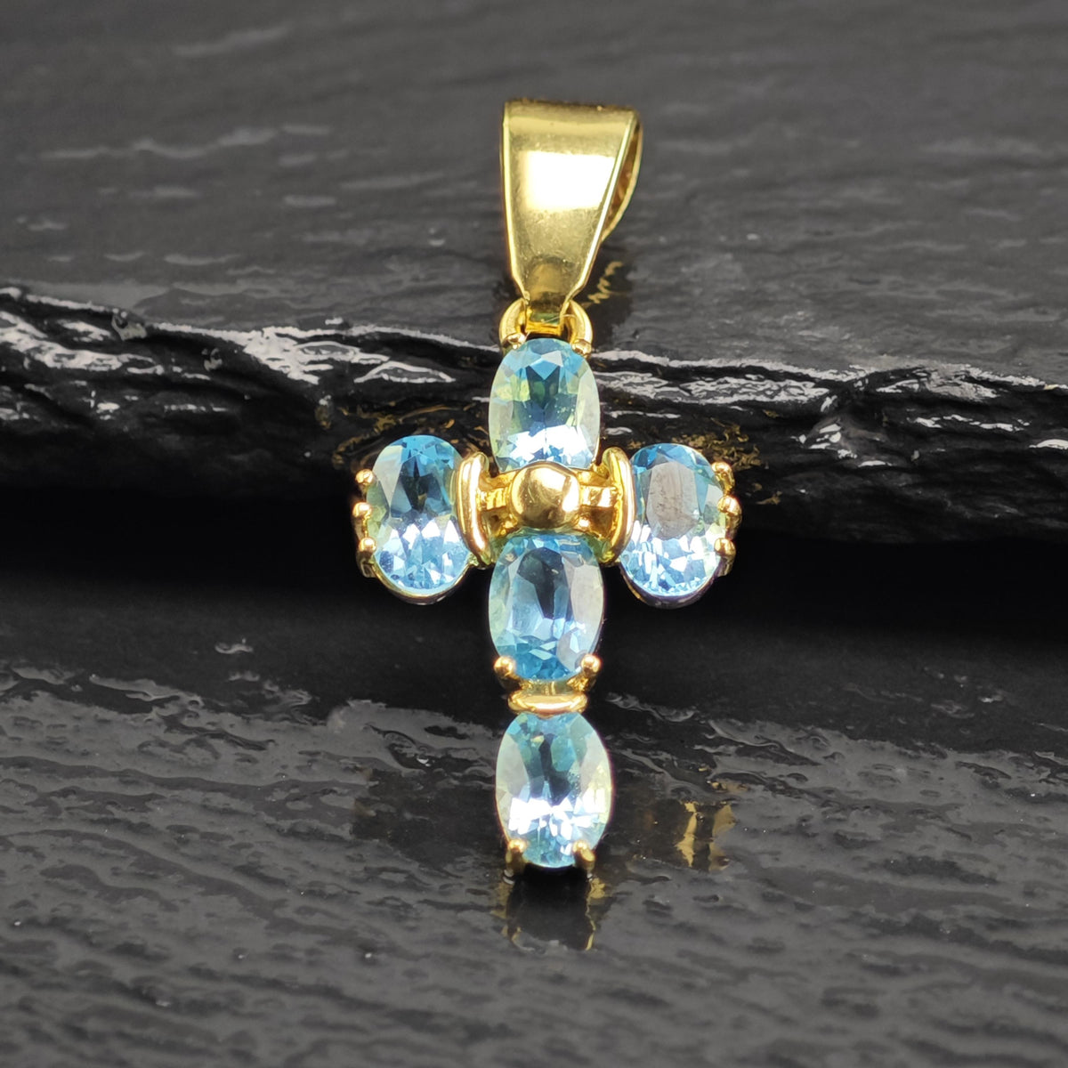 Topaz 18K Italy Gold Cross Pendant P3109