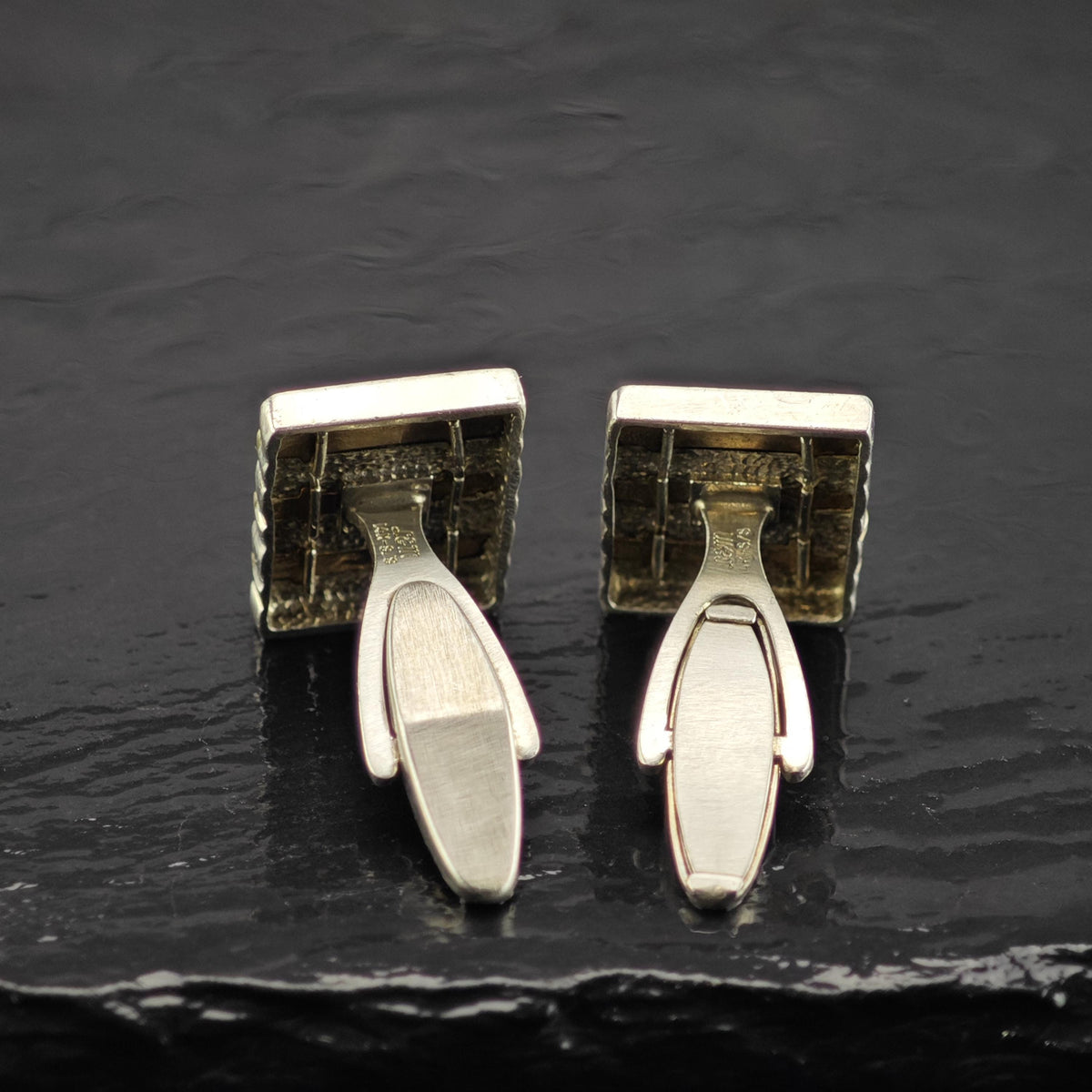 L&M Square 14K Gold Ribbed Accent Sterling Silver Cufflinks MISC0431