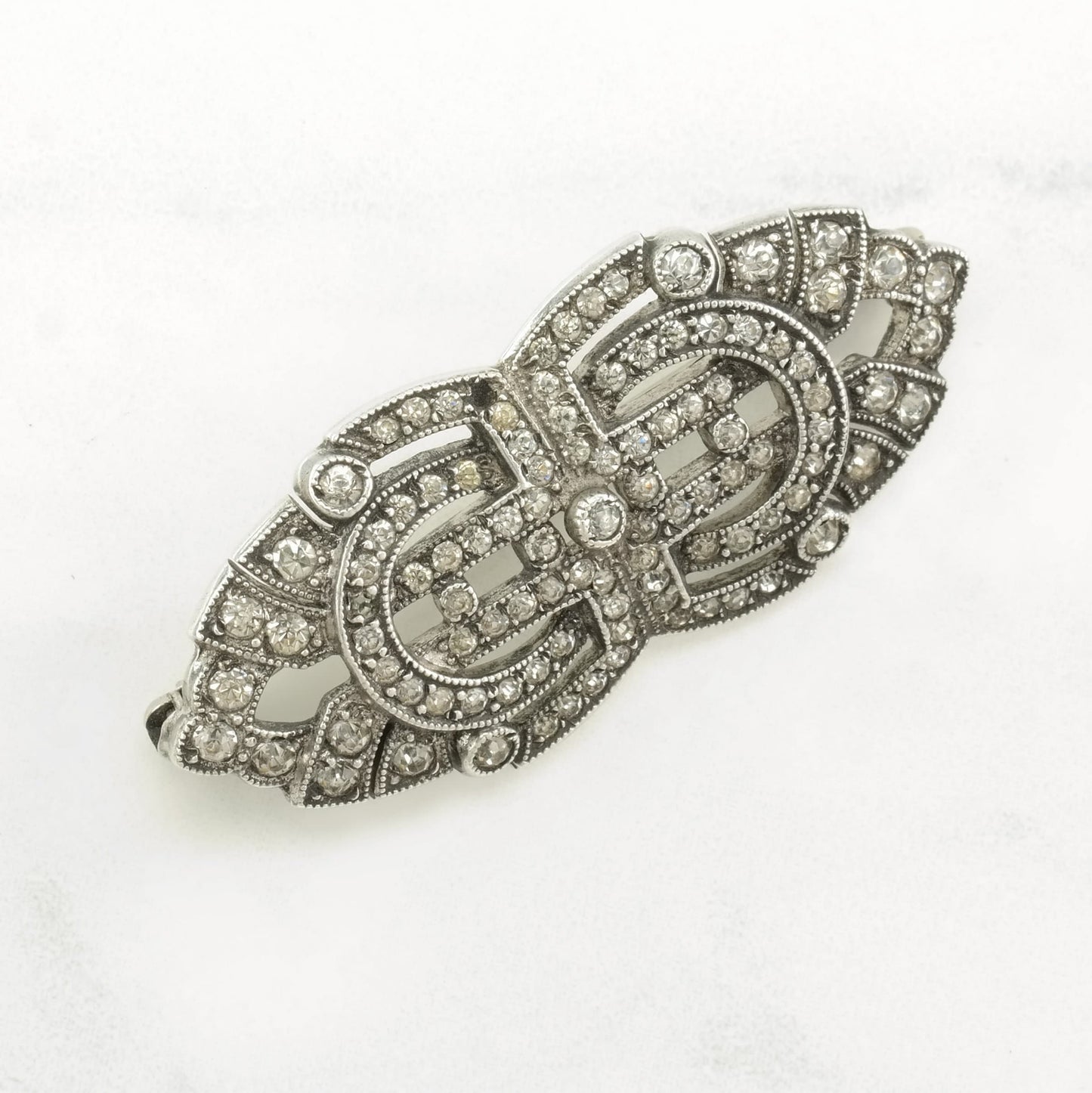 Art Deco Style Sterling Silver Brooch Missing one stone Paste