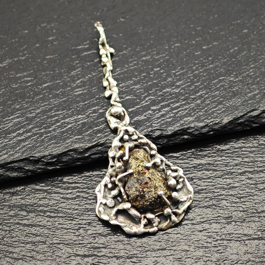 Vintage Sterling Silver Druzy Pendant Unique Brutalist Design