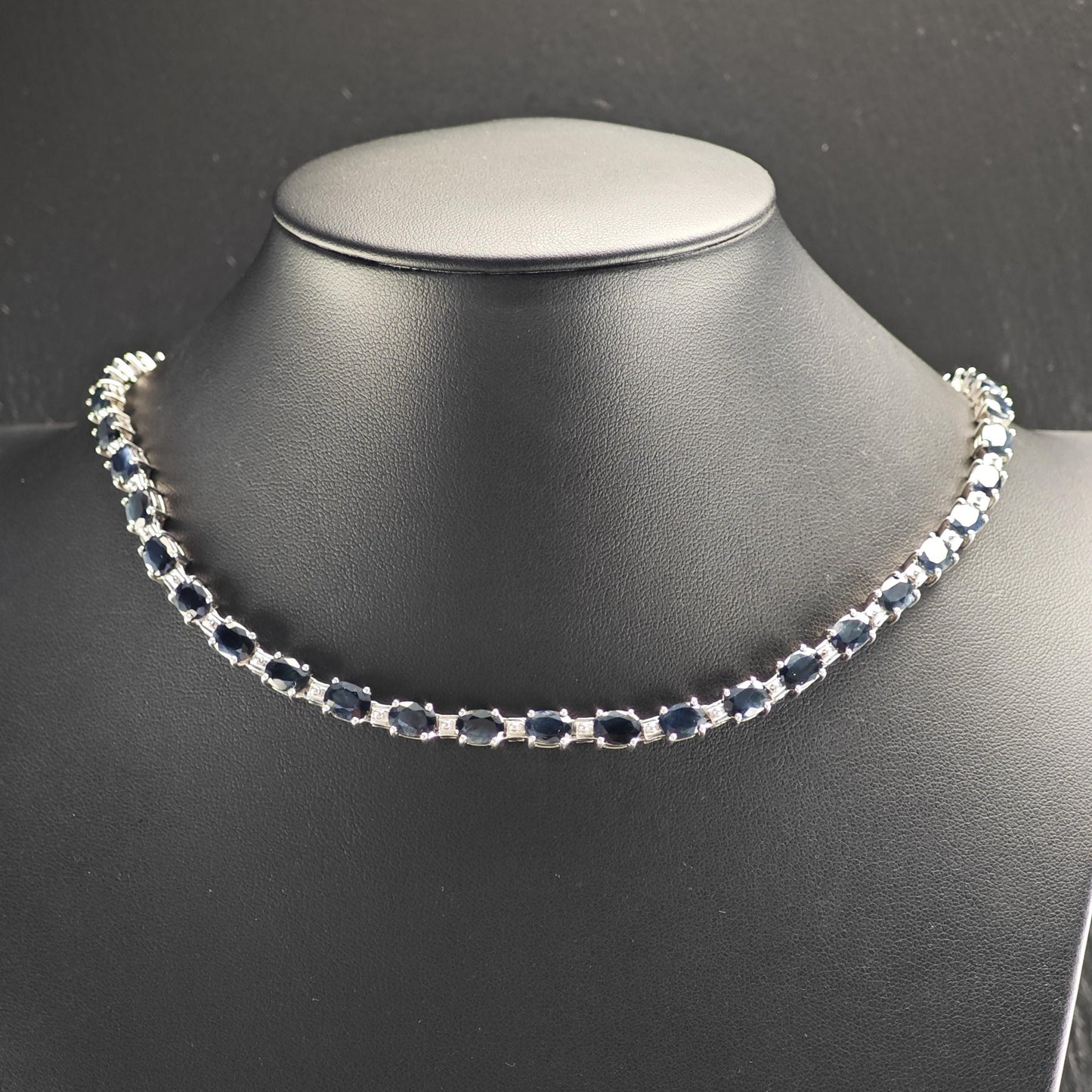 40cttw Dark Sapphire Line Necklace Sterling Silver N2735