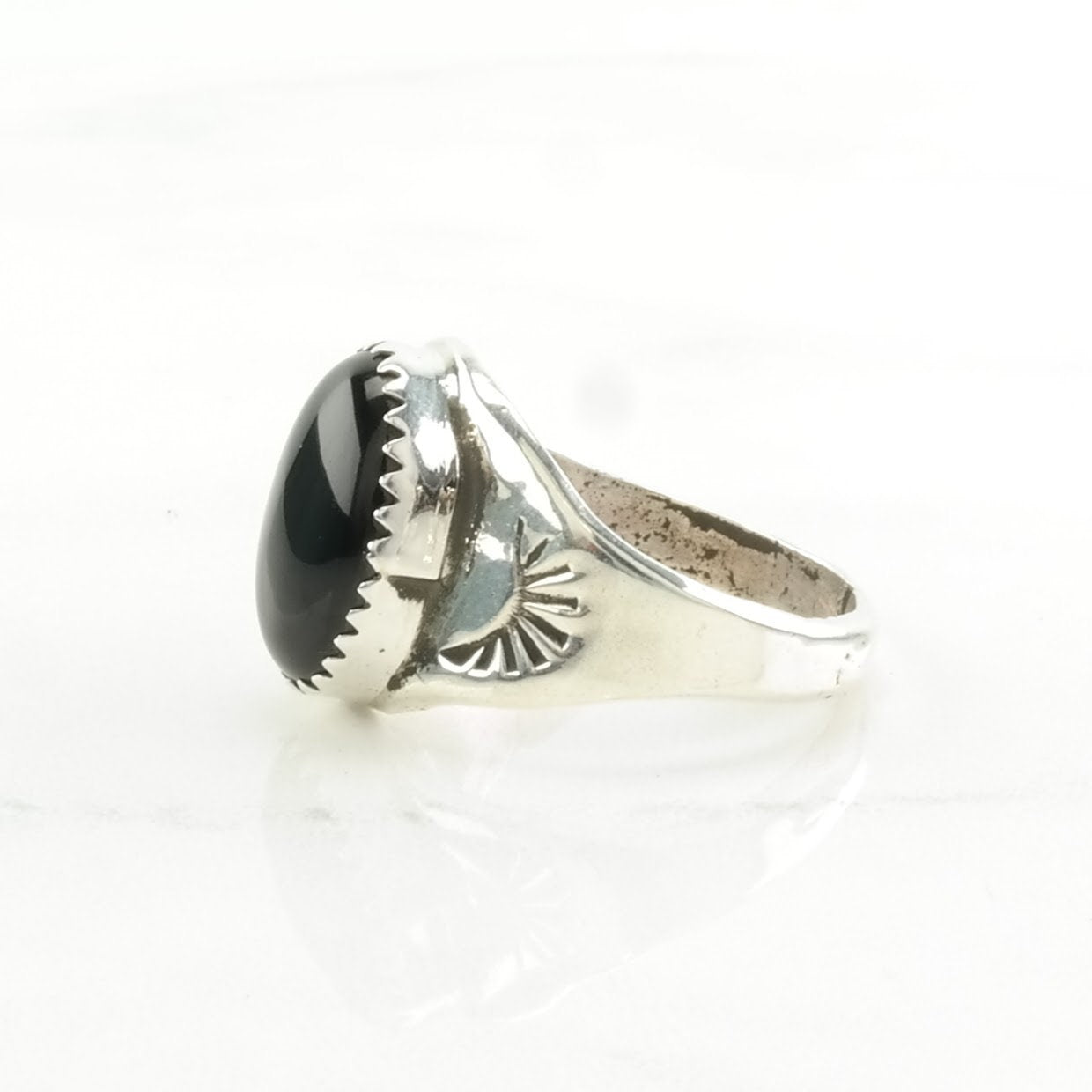 Southwest Silver Ring Onyx Stamped Sterling Black Size 8 1/2