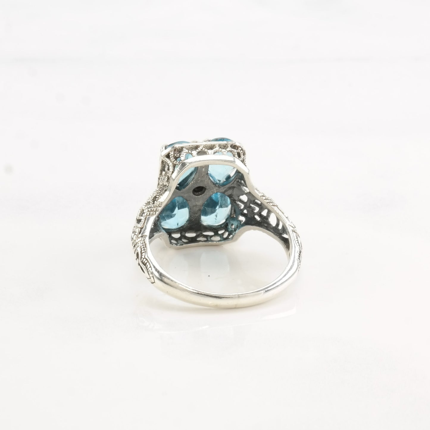 Vintage Thailand Silver Ring Topaz Filigree Sterling Size 6