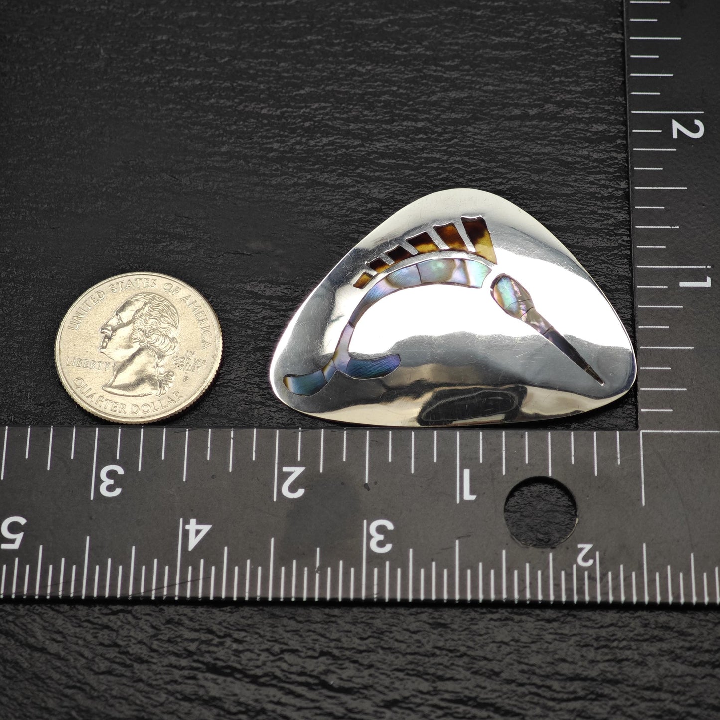 Taxco Sterling Silver Brooch/Pendant: Inlay Multi-color Swordfish B2139