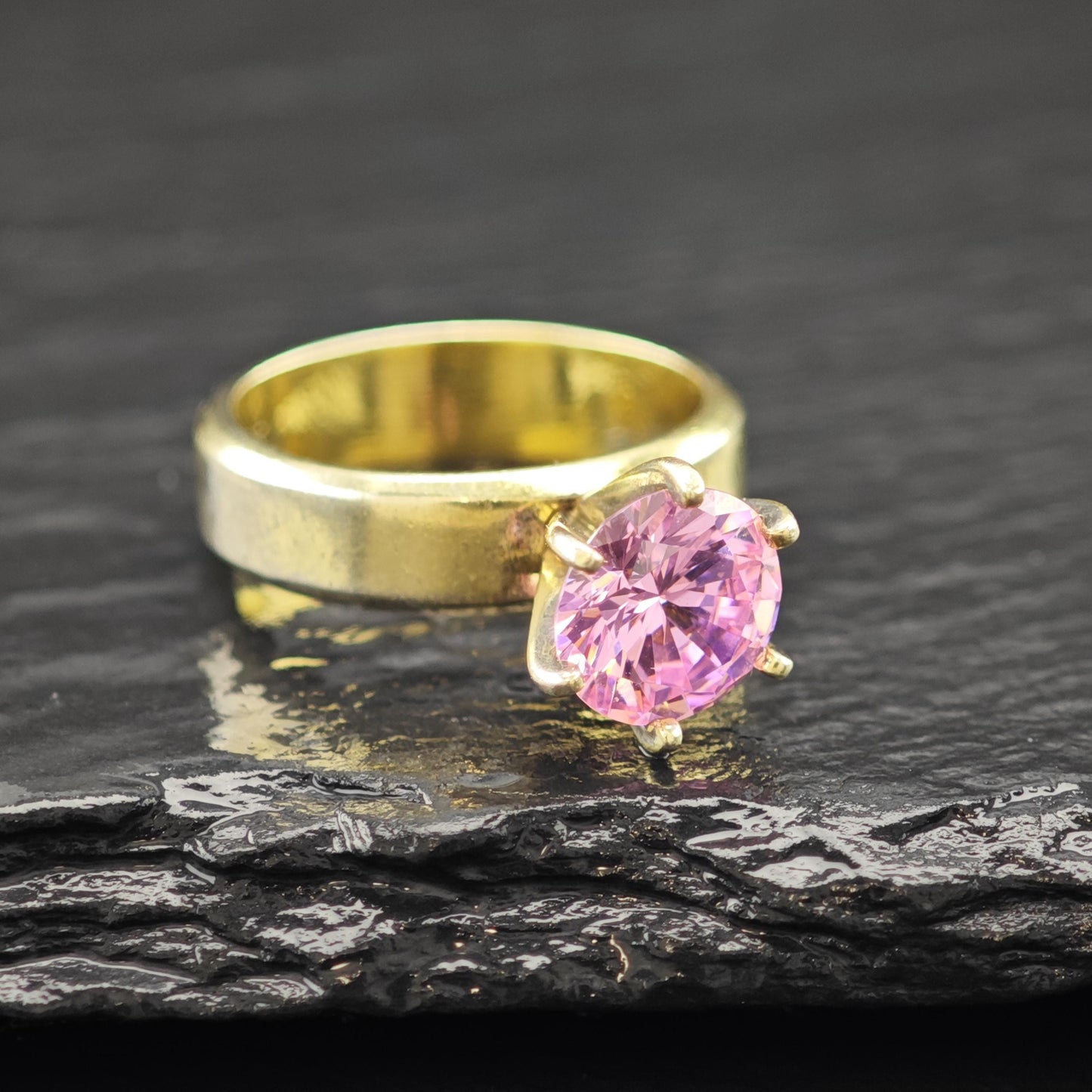 Pink CZ 14K Gold Plated Ring Sterling Silver Sz 5 R6162