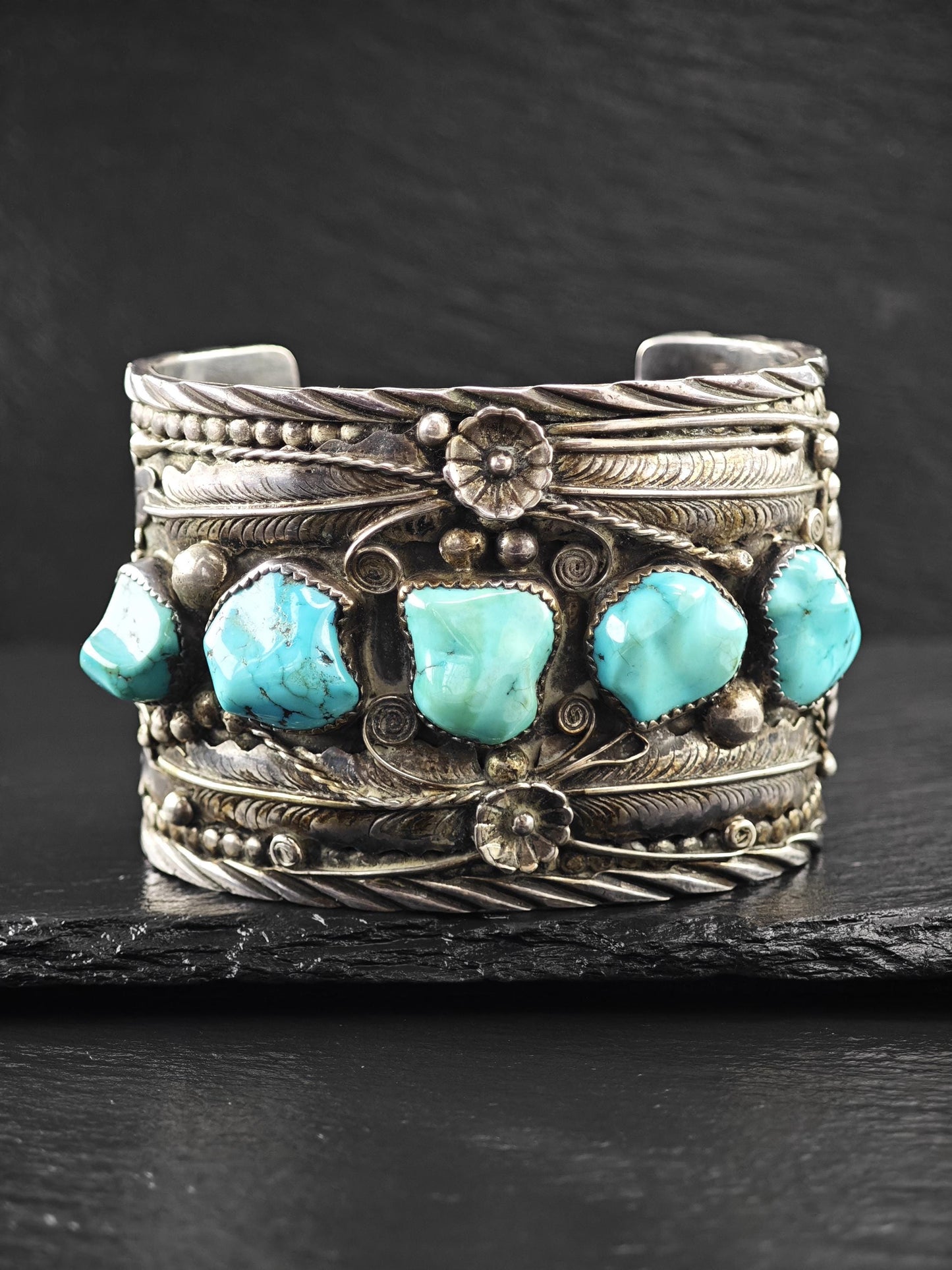 Large Size Signed Native American, Cuff Bracelet Sterling Silver