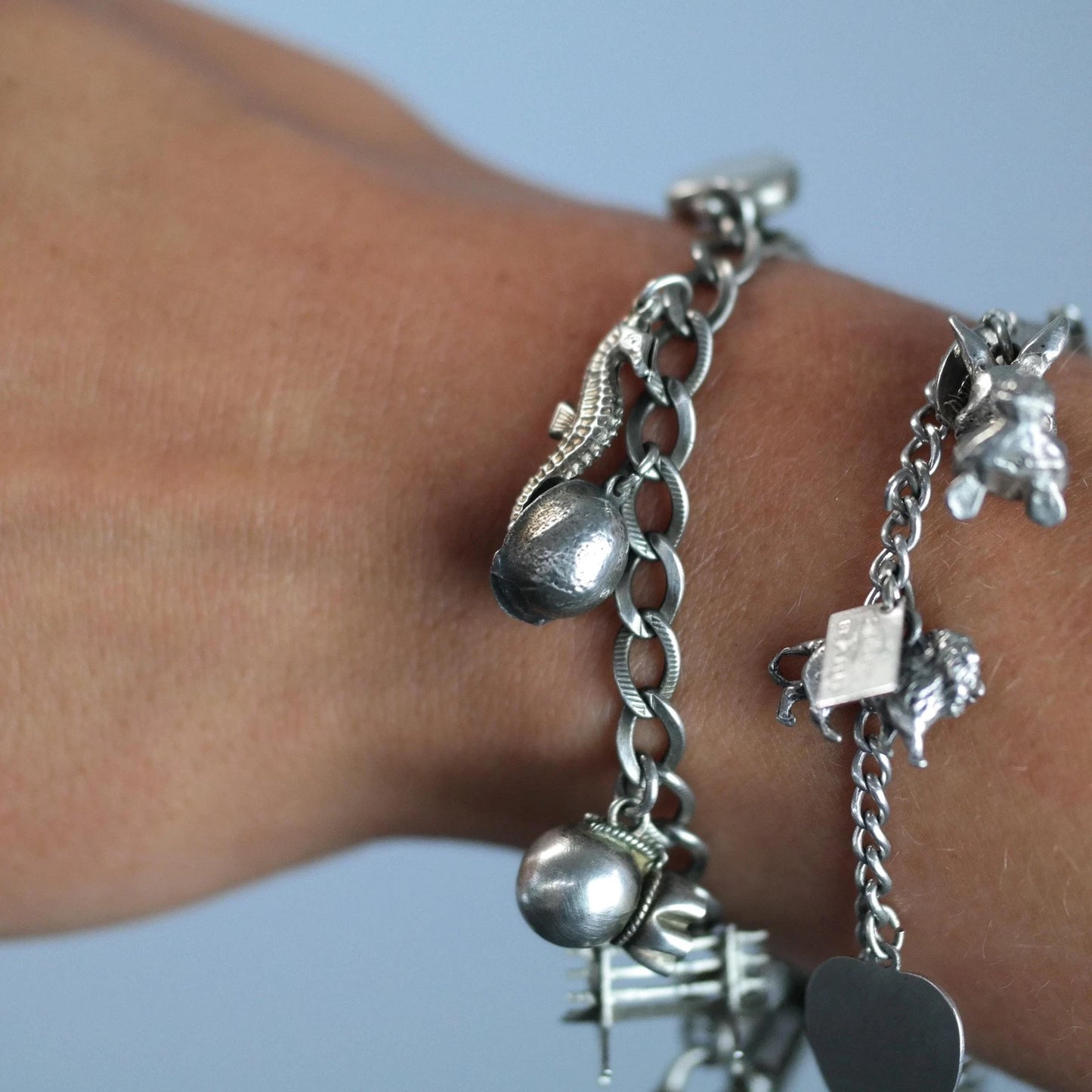 1930's WWII USN, Enamel Heart Charm, Bracelet Sterling Silver BR2911