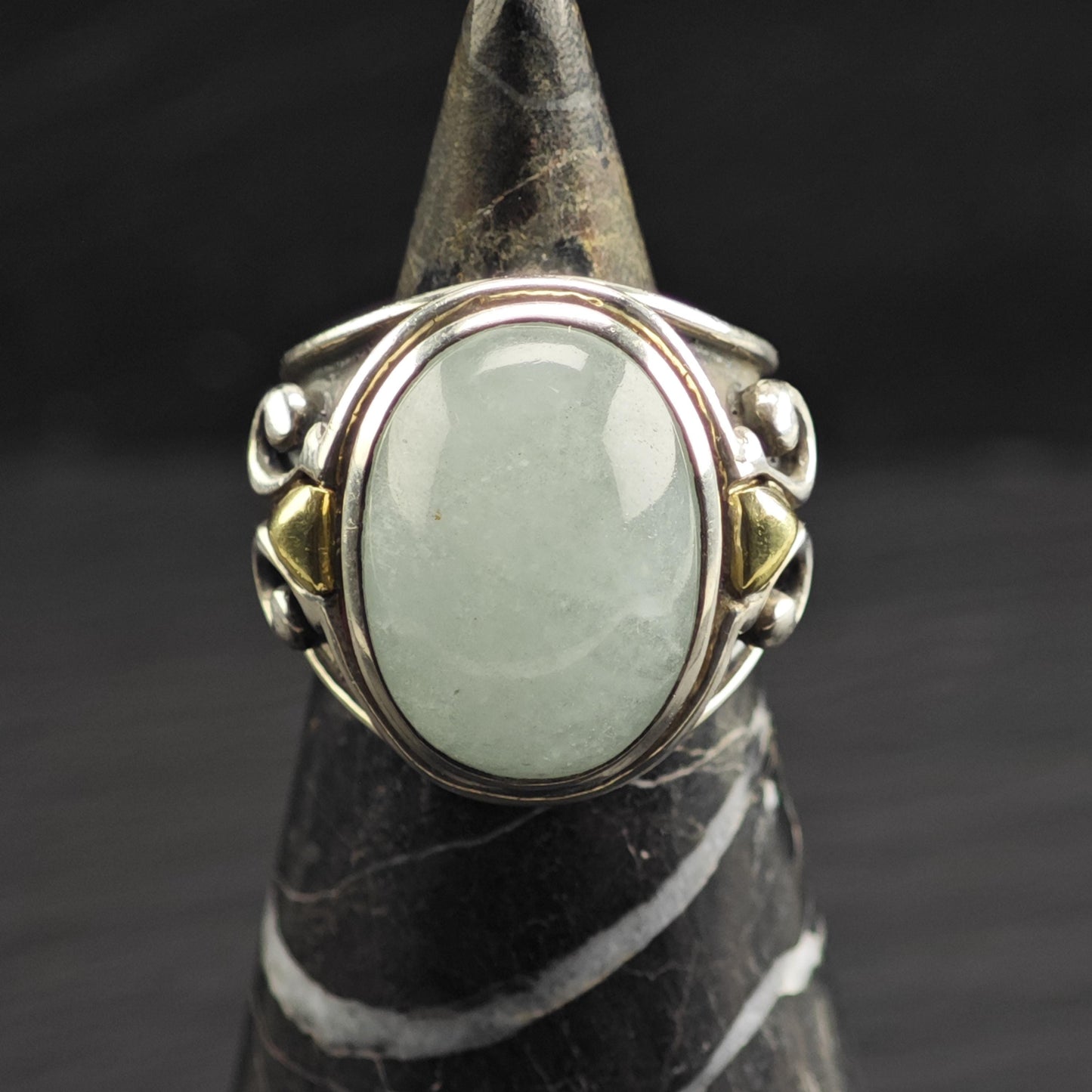BJC Aquamarine Cabochon 18K Gold Accent Sterling Silver Ring Sz 5 1/4 R6690