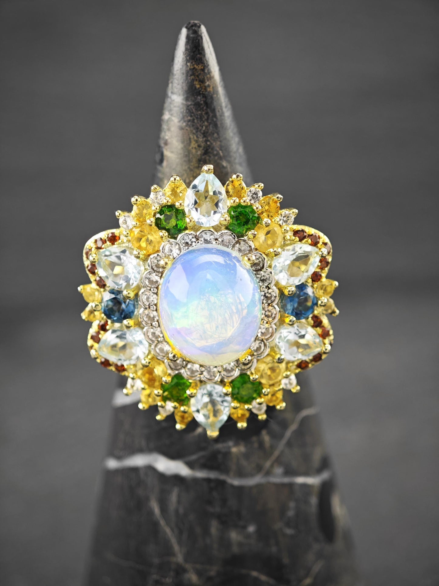 Vintage Multi-stone, Topaz, Opal Ring Sterling Silver