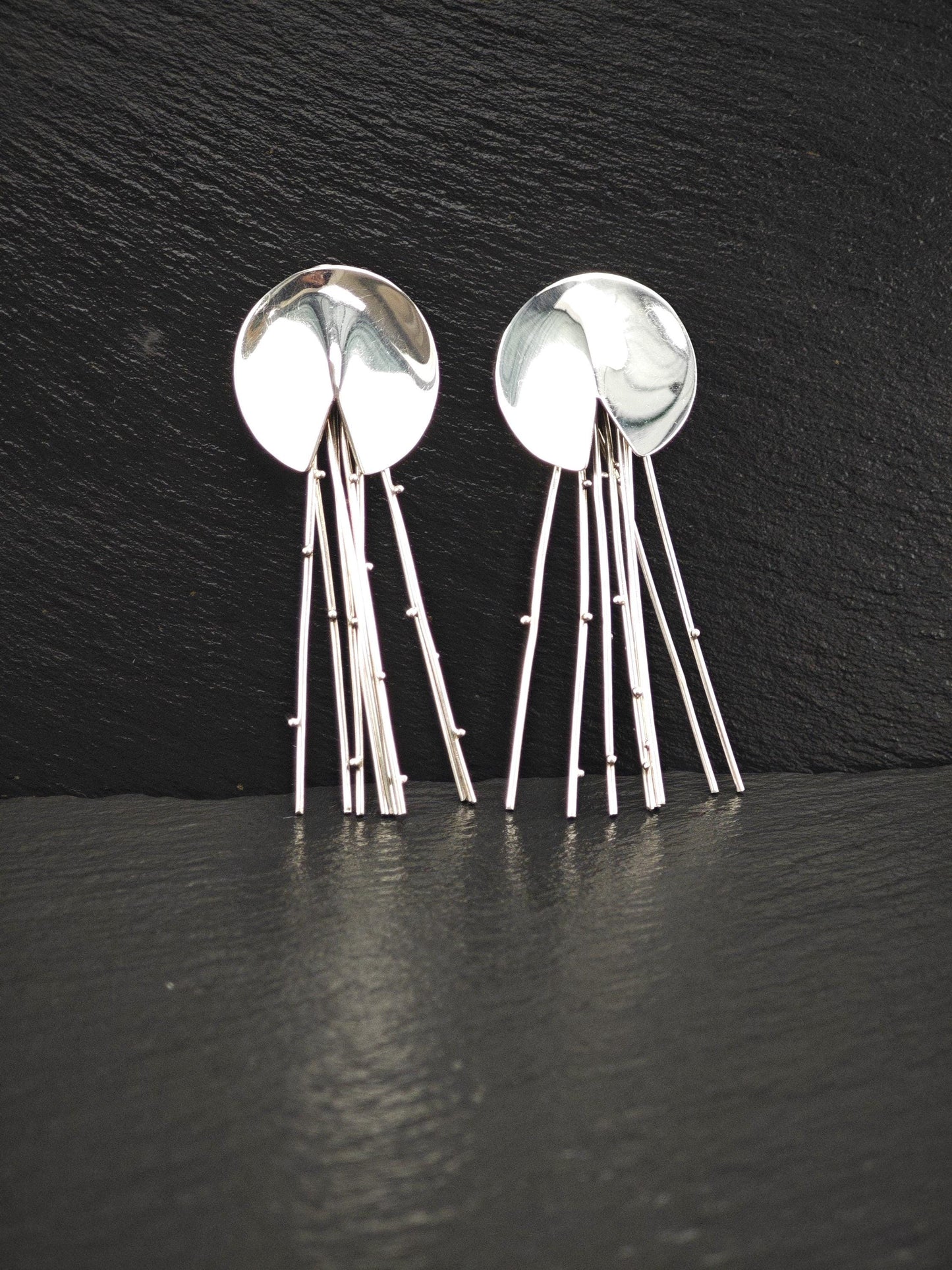 Vintage Clip on Earrings Modernist, Abstract Dangles Sterling Silver