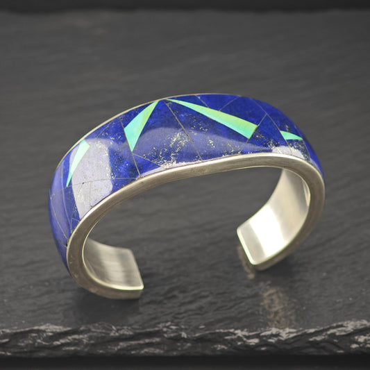 Harrison Jim Inlay Cuff Lapis, Turquoise Bracelet Native American Sterling Silver