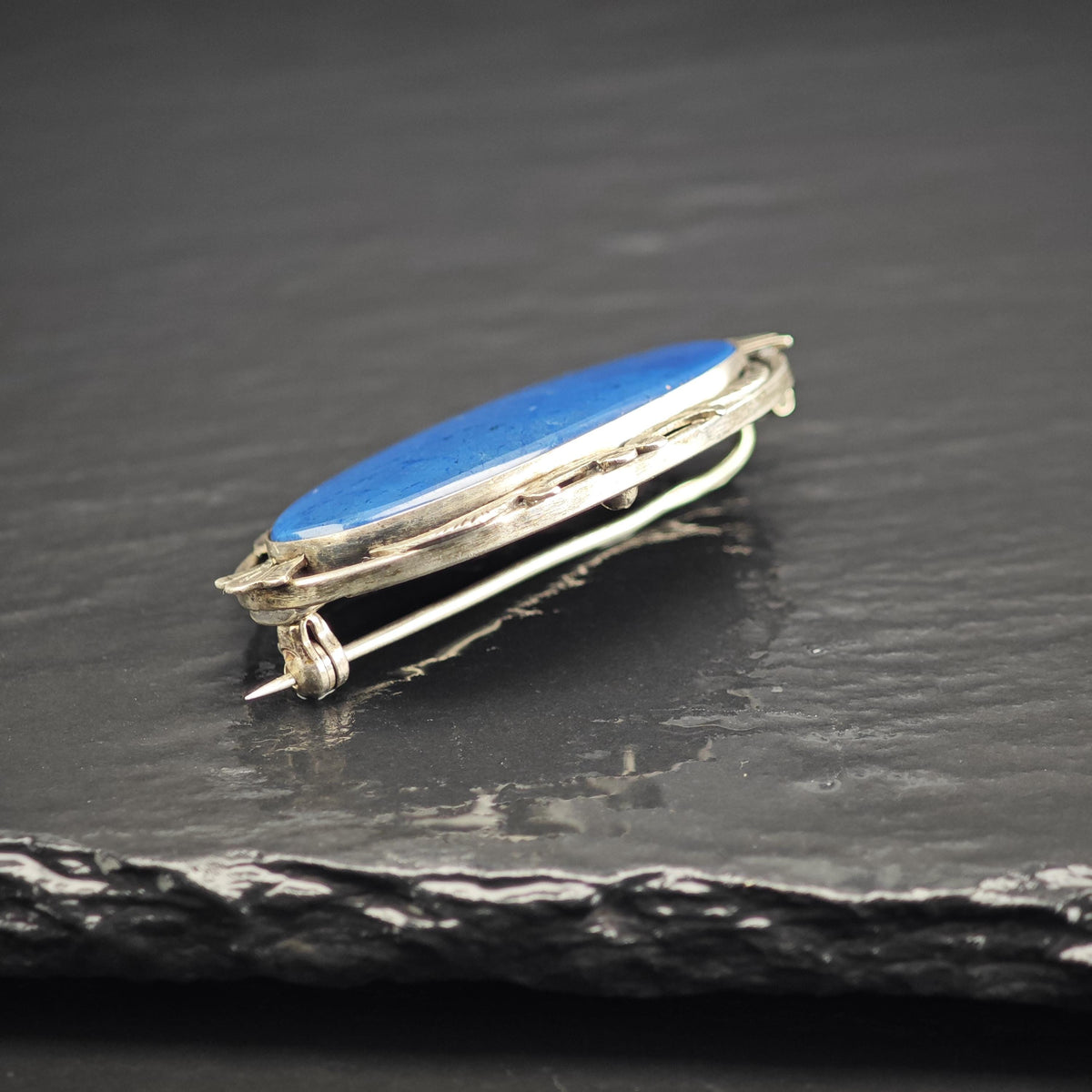 Mid-Century 800 Silver Blue Gemstone Sterling Silver Brooch B2265