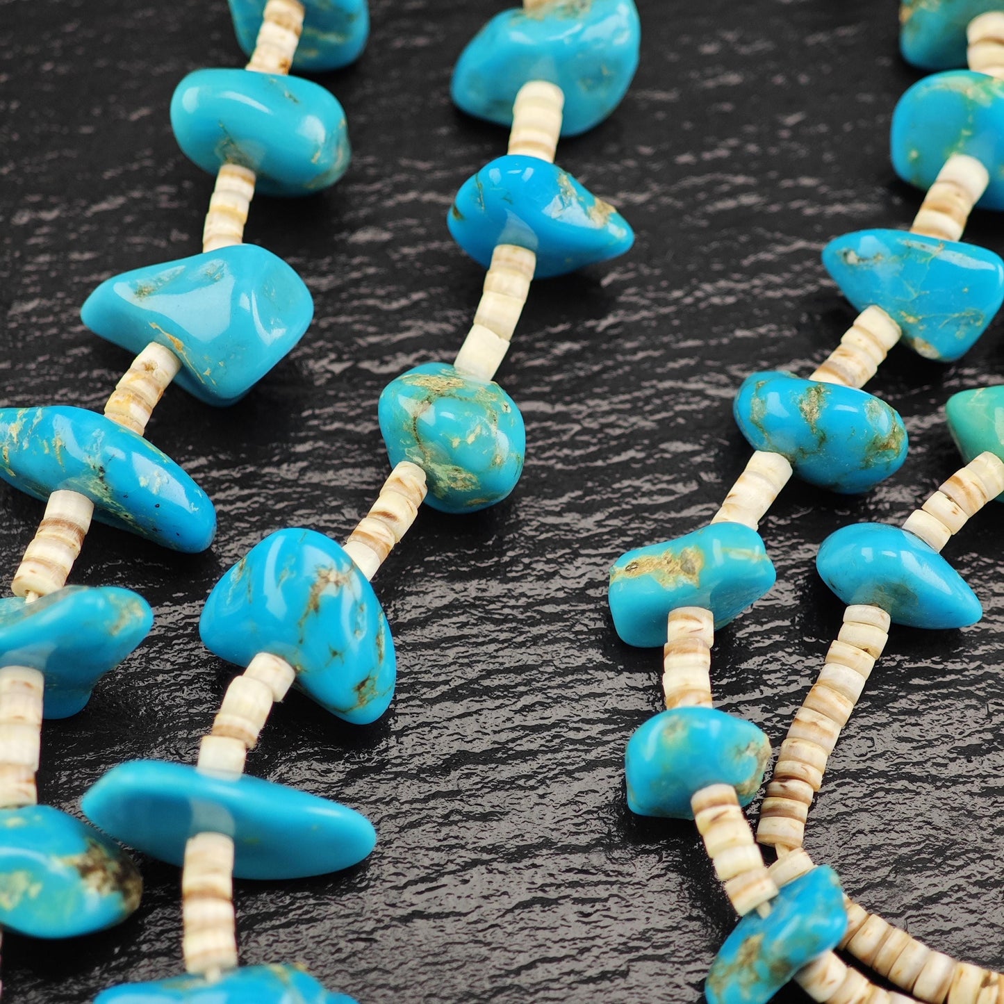 Sterling Silver Heishi Necklace with Blue Turquoise N2574