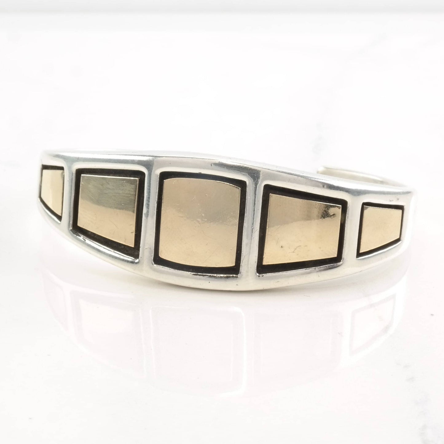 Native American Sterling Silver Cuff Bracelet 14k Gold Accent