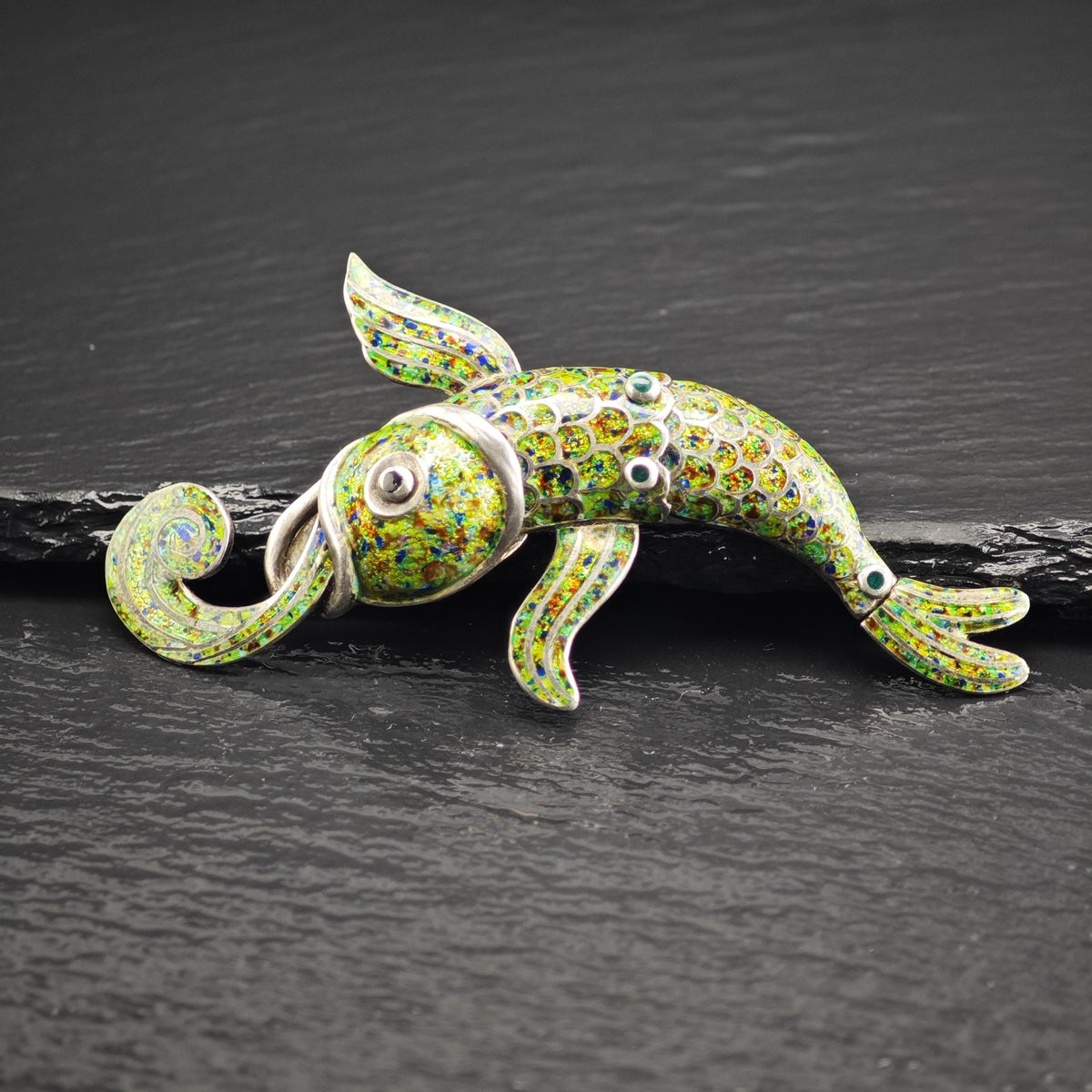 Margot De Taxco Enamel Koy Fish Sterling Silver Brooch B2262
