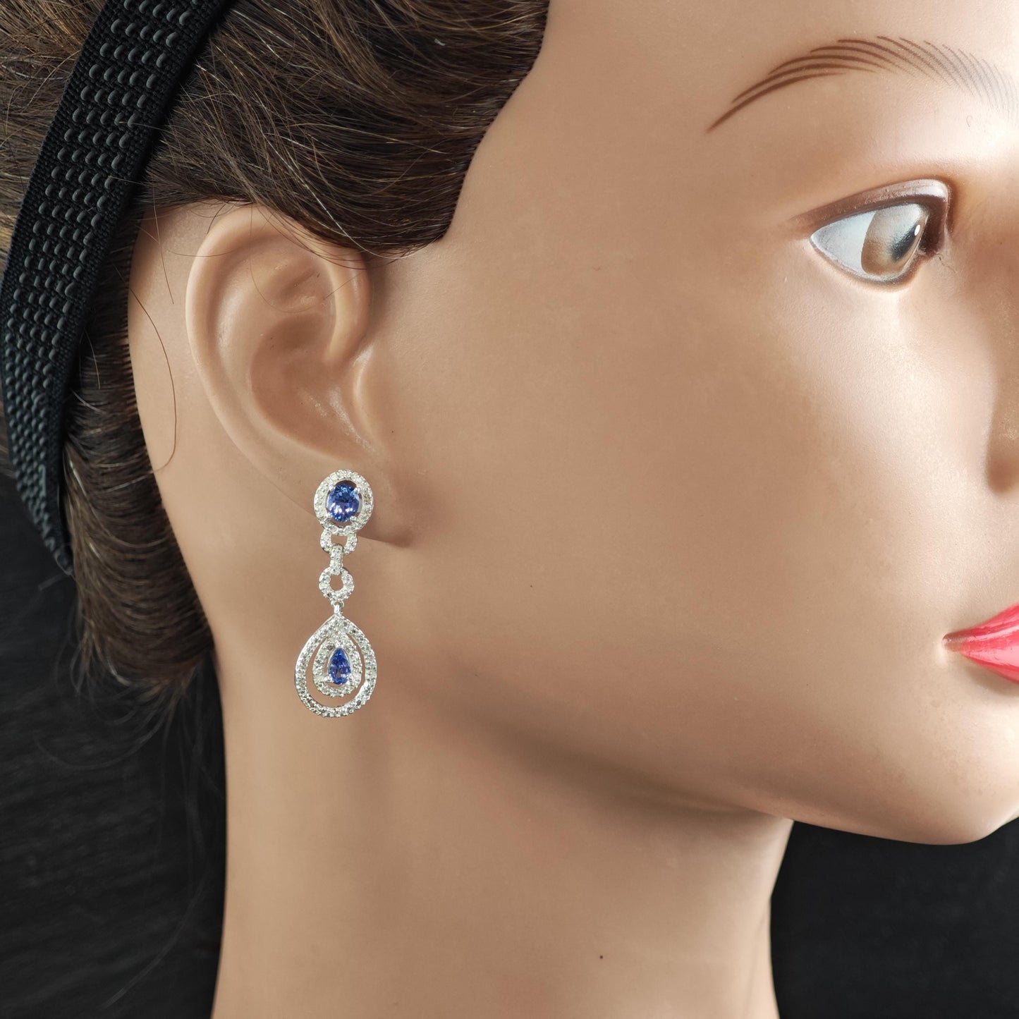 Purple Tanzanite Teardrop Stud/Dangle Sterling Silver Earrings ER3185