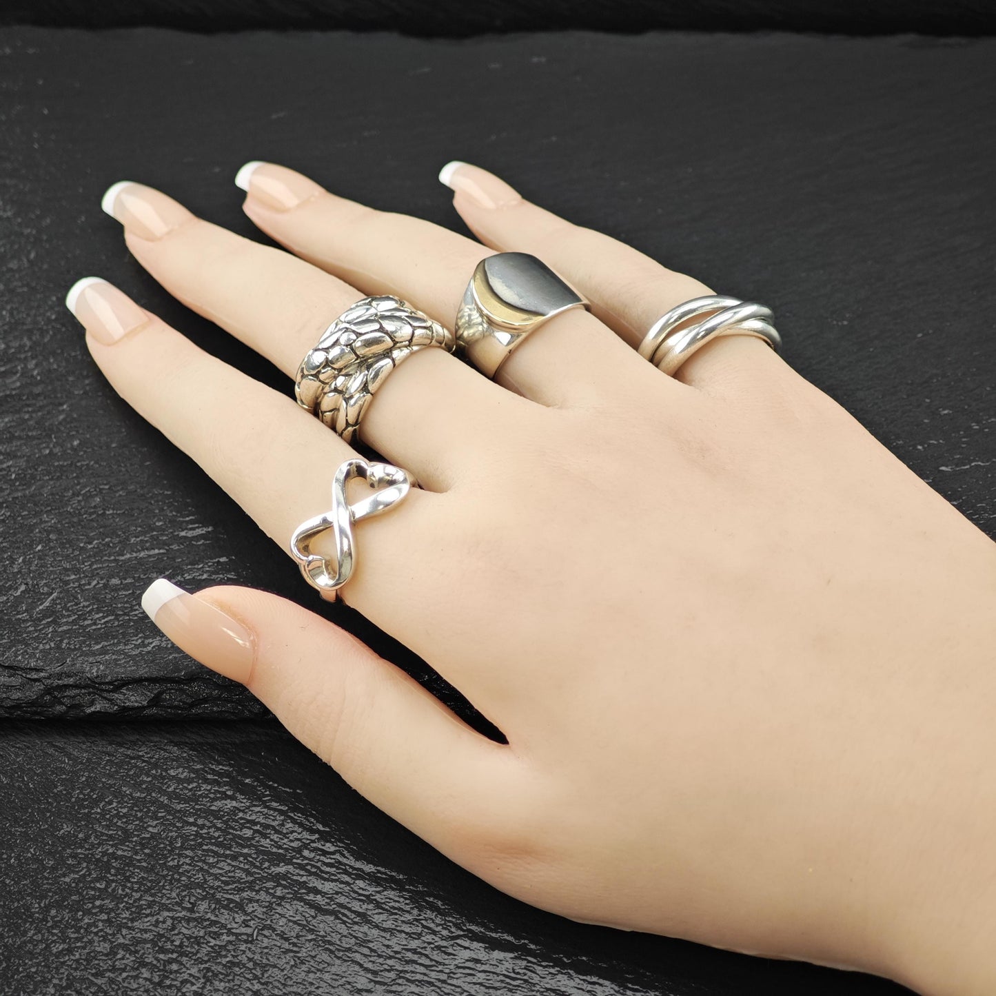 Wide Band Gold Accent Ring Sterling Silver Sz 6 1/4 R6022