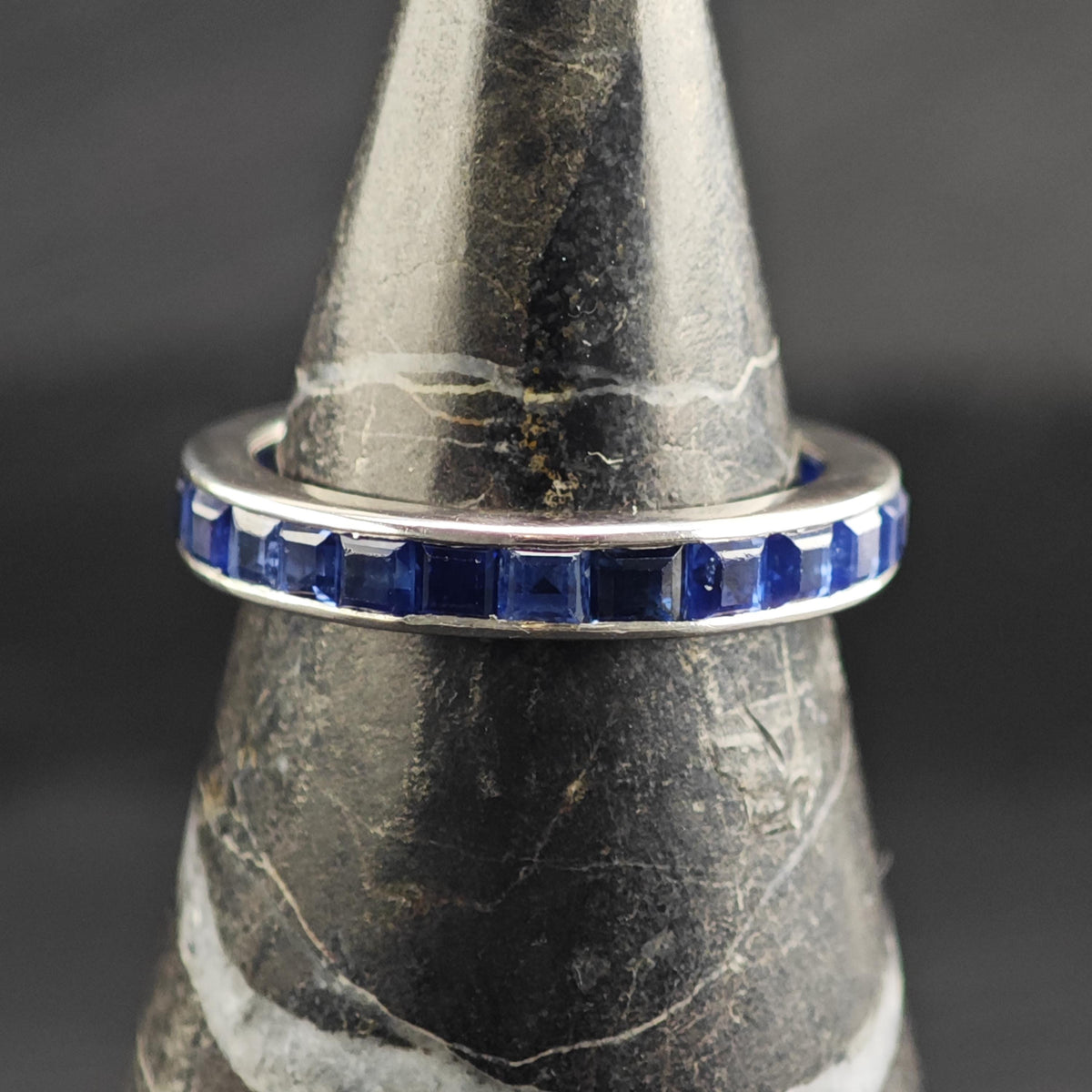 Art Deco Natural Sapphire Platinum Eternity Band 3.4mm Ring Sz 6 1/4 R6758