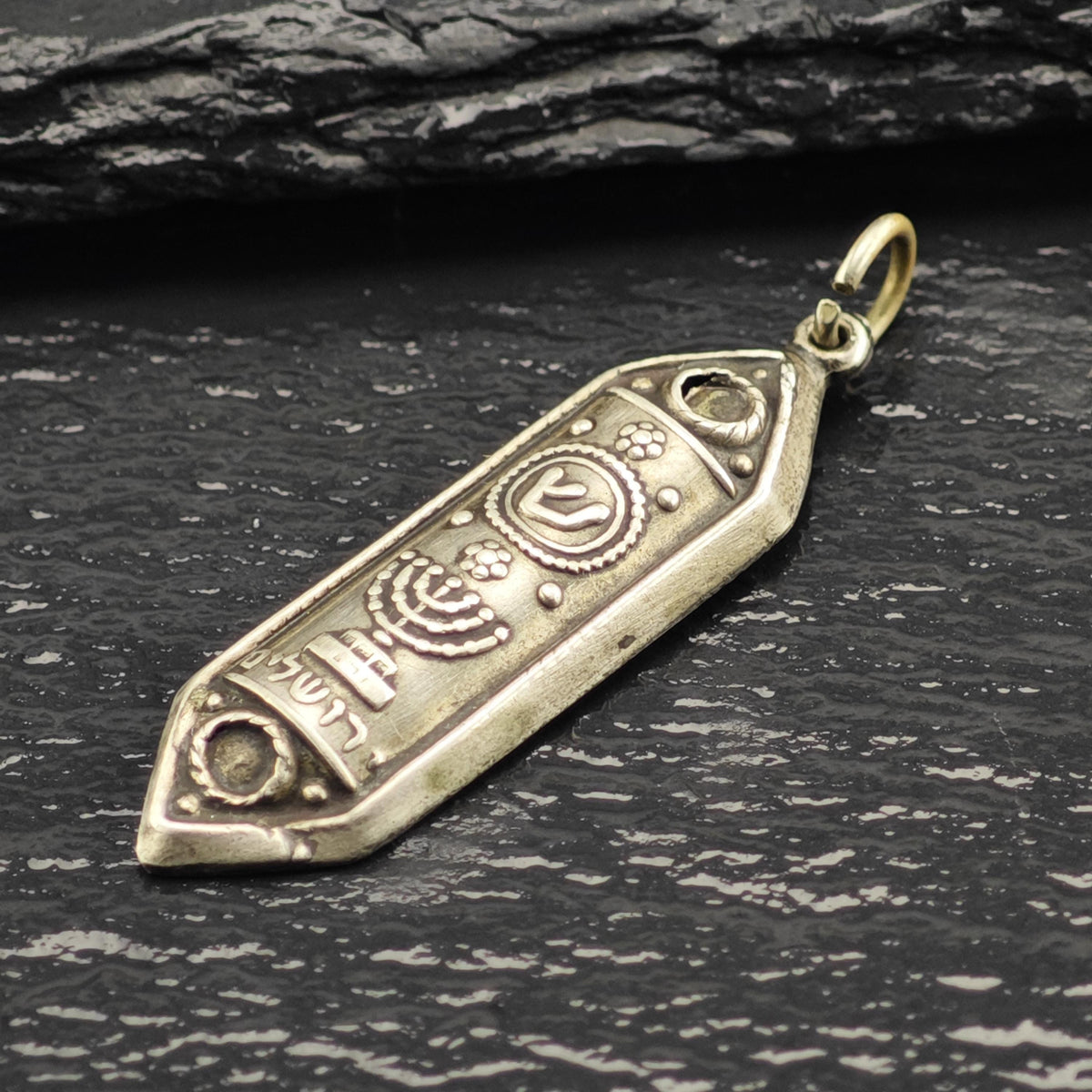 Jewish Mezuzah Menorah 800 Silver Pendant P3116