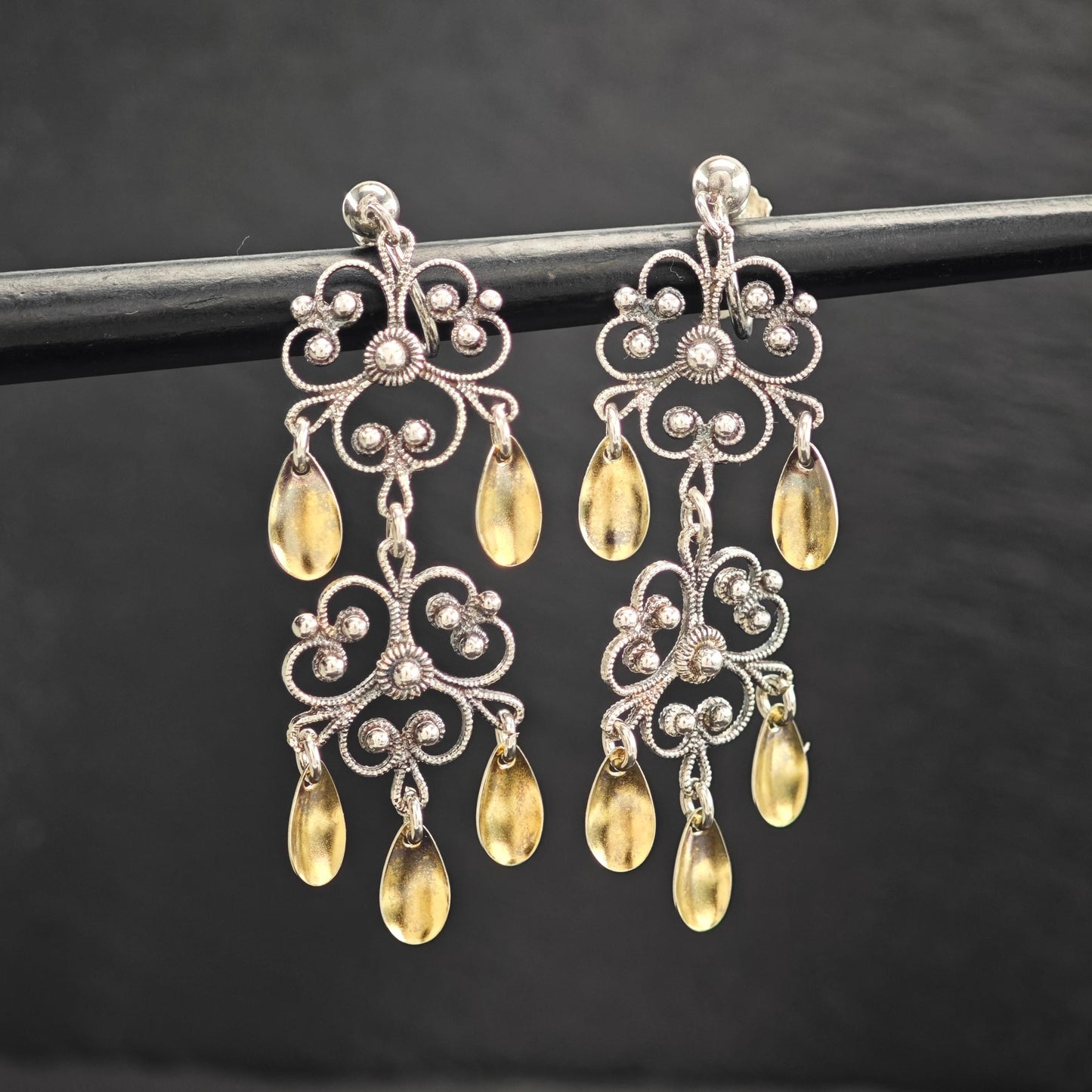 Early David Andersen Gold Floral, Screw Back Earrings Sterling Silver