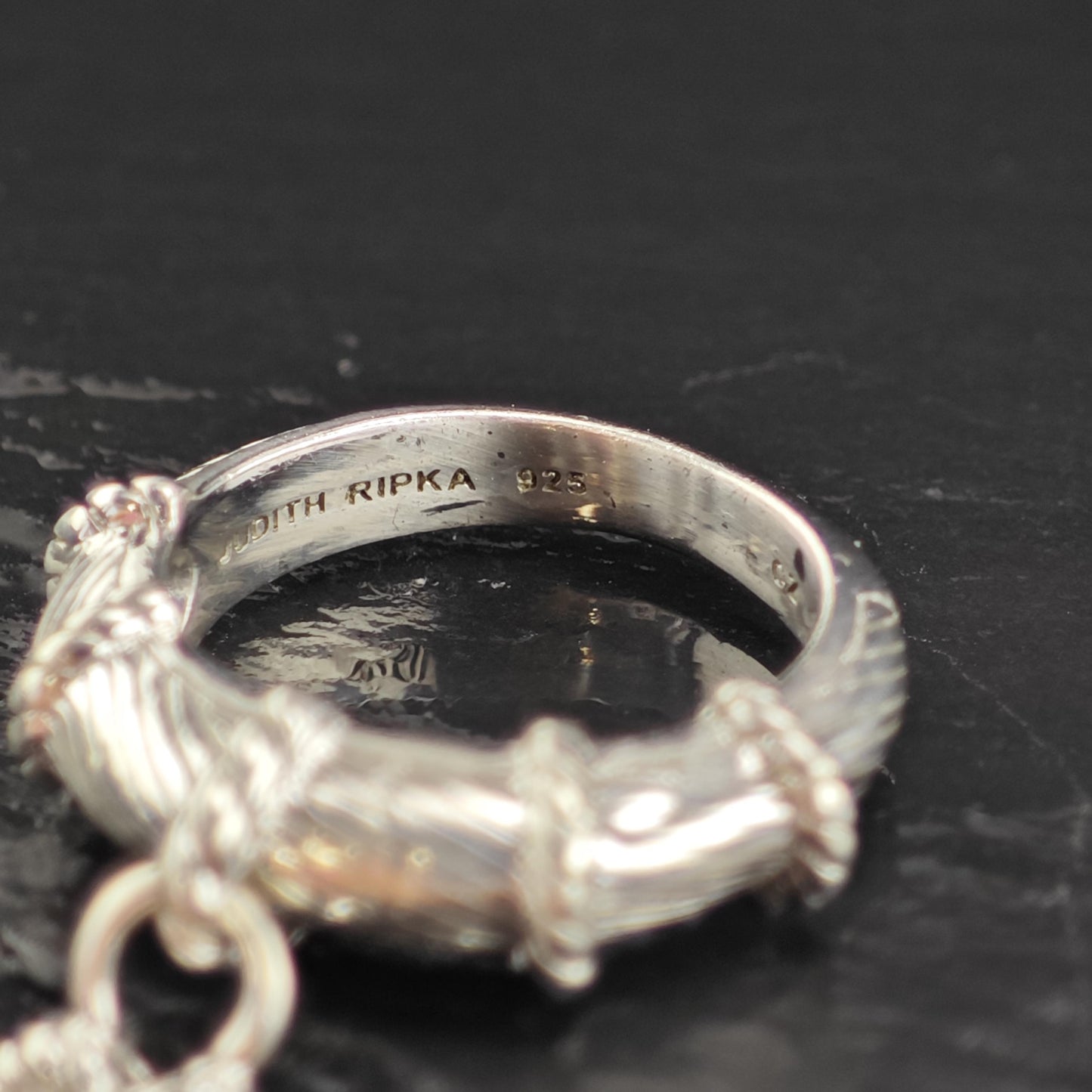 Judith Ripka Heart Charm Sterling Silver Ring Sz 6 and R6547