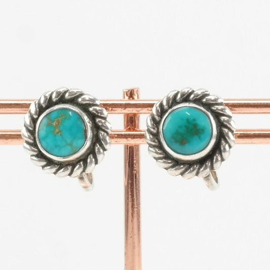 Native American Sterling Silver Blue Gem Turquoise Earrings Screw back