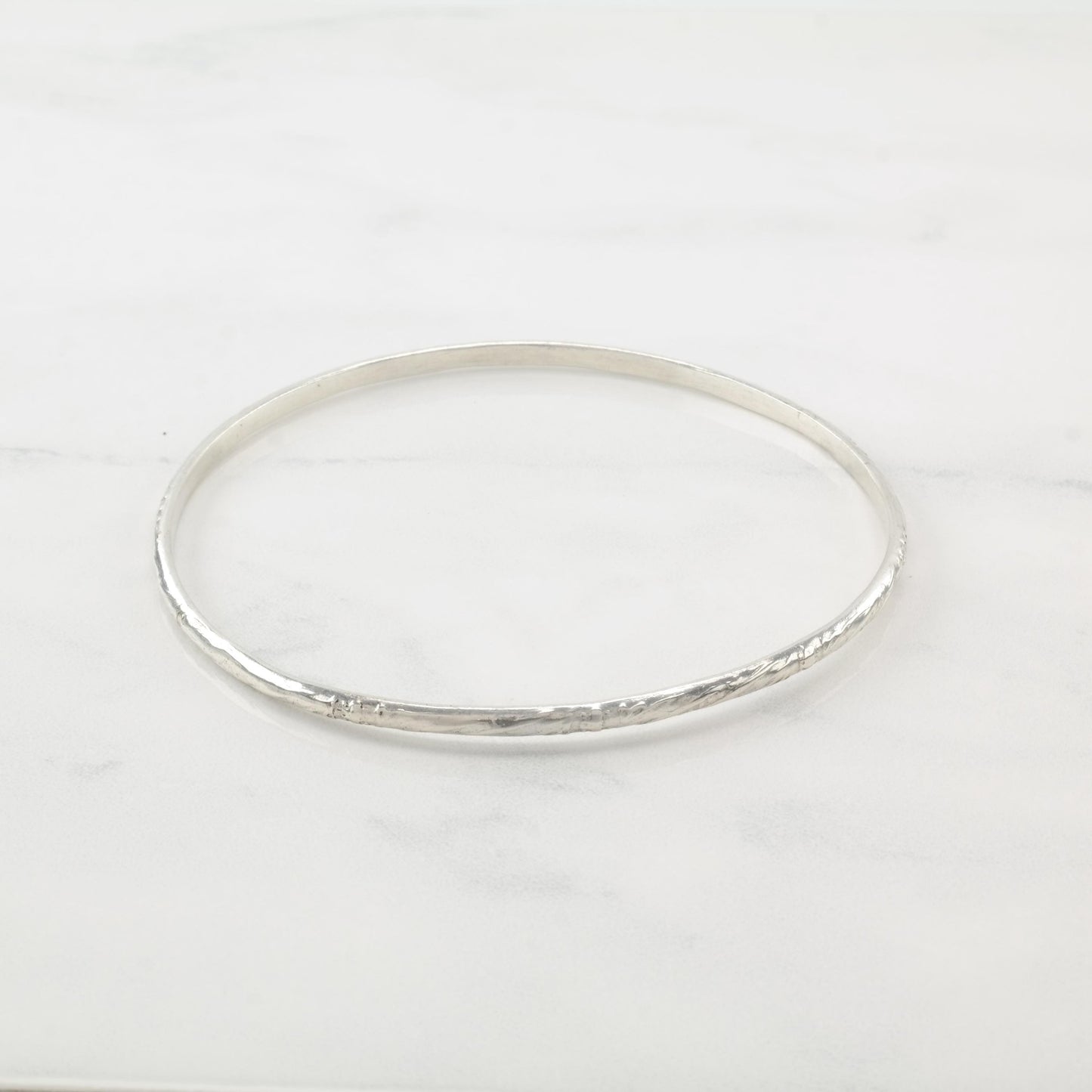 USSR Dainty Stamped, Sterling Silver Bangle Bracelet