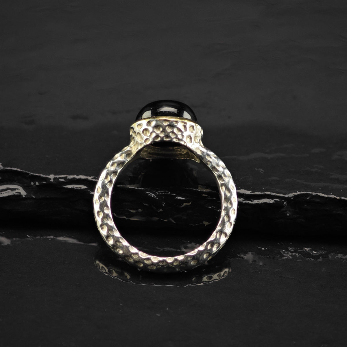 Vintage Midas Onyx 14K Gold Bezel Sterling Silver Ring Sz 7 R6859