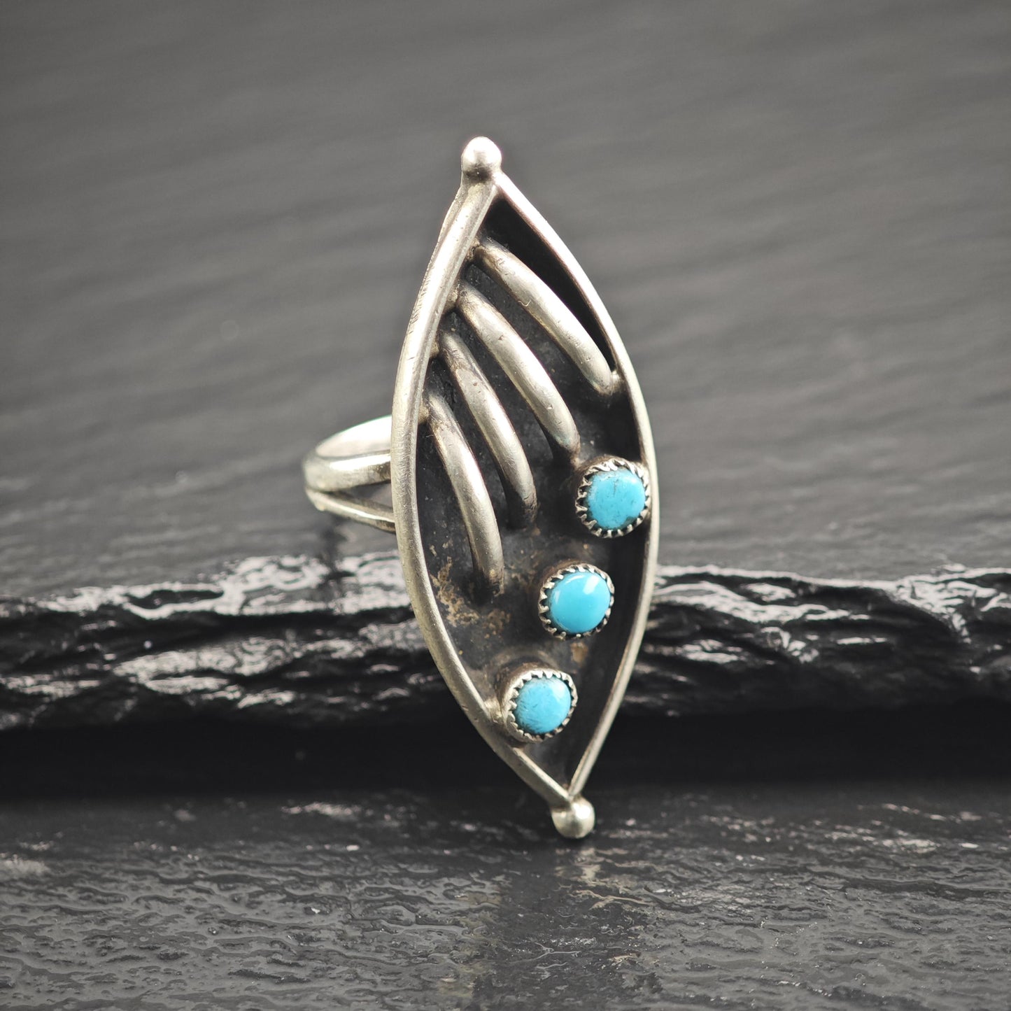 Zuni Petit Point Silver Arc Details Sterling Silver Ring Sz 4 1/2 R6654