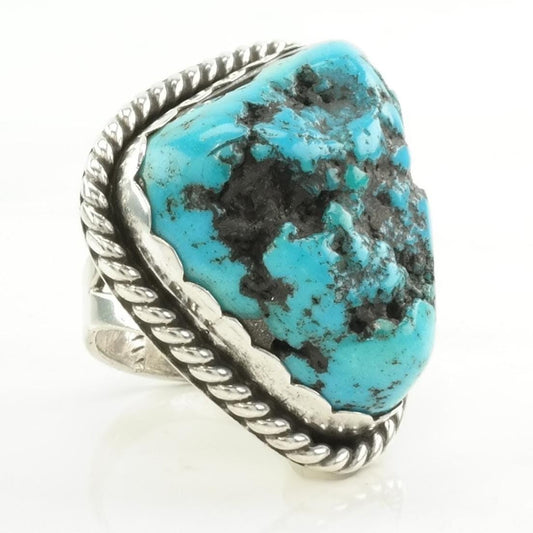 Vintage Southwest Silver Ring Turquoise Large, Kingman Sterling Blue Size 4 1/2