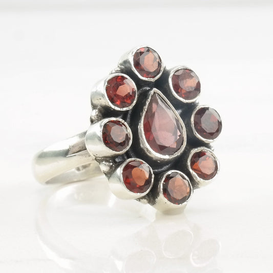 Sterling Silver Ring Garnet Cluster Size 7