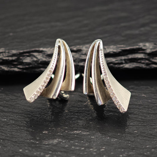 White Diamonds Modernist Omega Back Earrings Sterling Silver