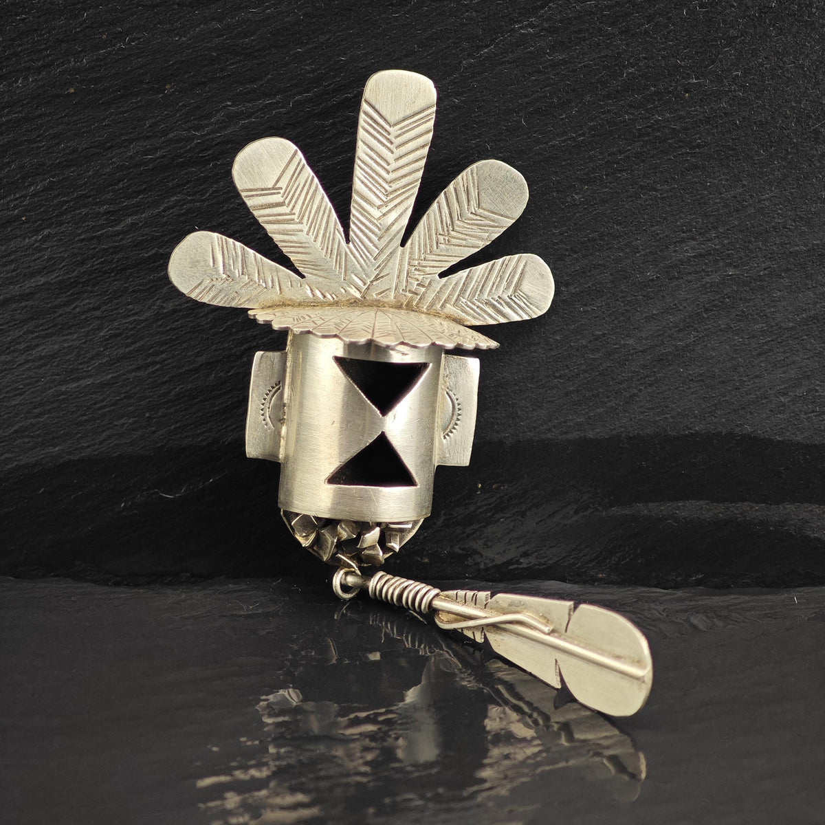 Large Kachina, Feather Sterling Silver Pendant/Brooch P3140