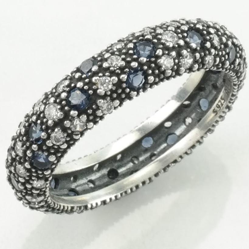 Pandora Silver Ring Blue/White Gemstones Sterling Sz8 1/4 R5242