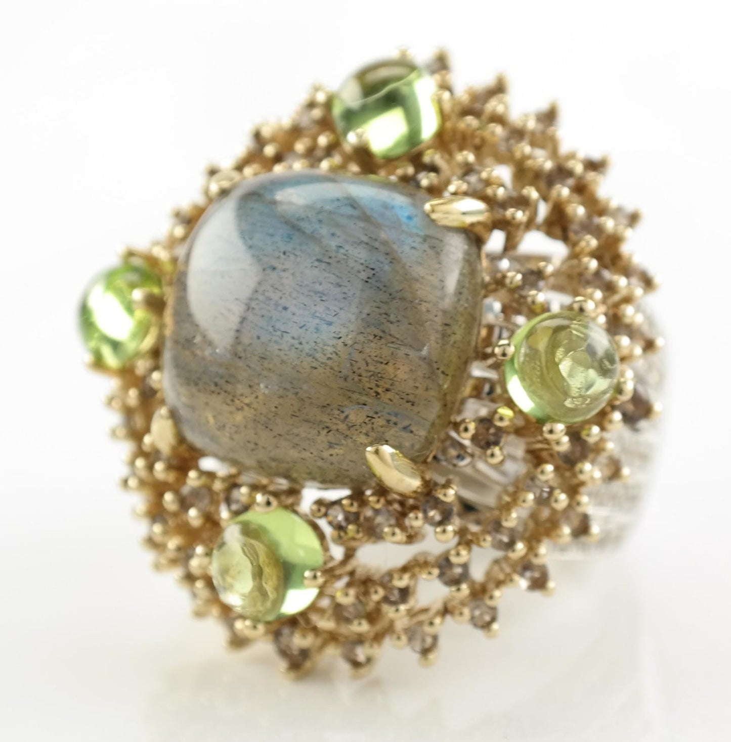 Sterling Silver Ring Labradorite Peridot White Spinel Gold Plated Sz 7 1/4 R3240