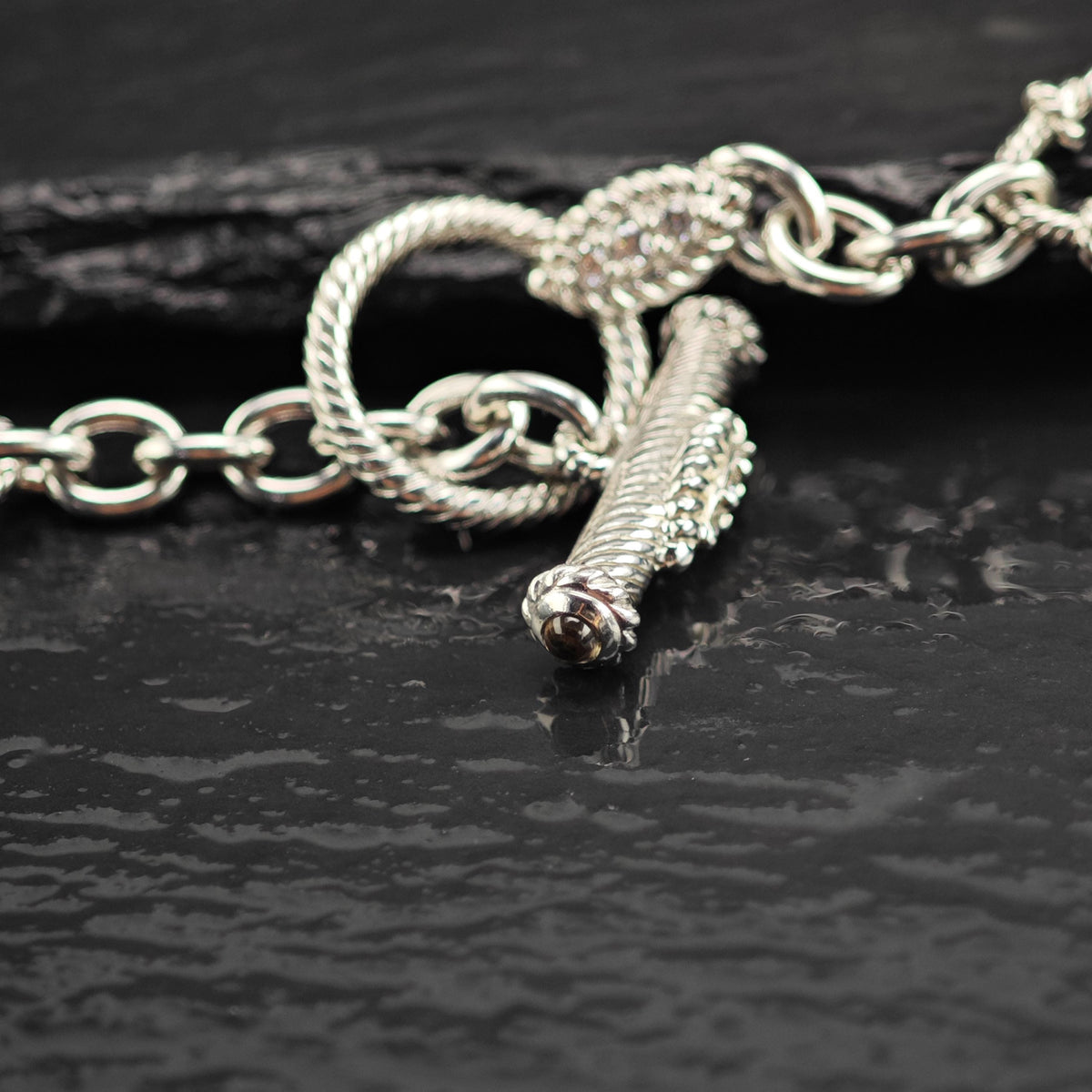 Vintage Judith Ripka CZ, Citrine Sterling Silver Link Chain Necklace N2803