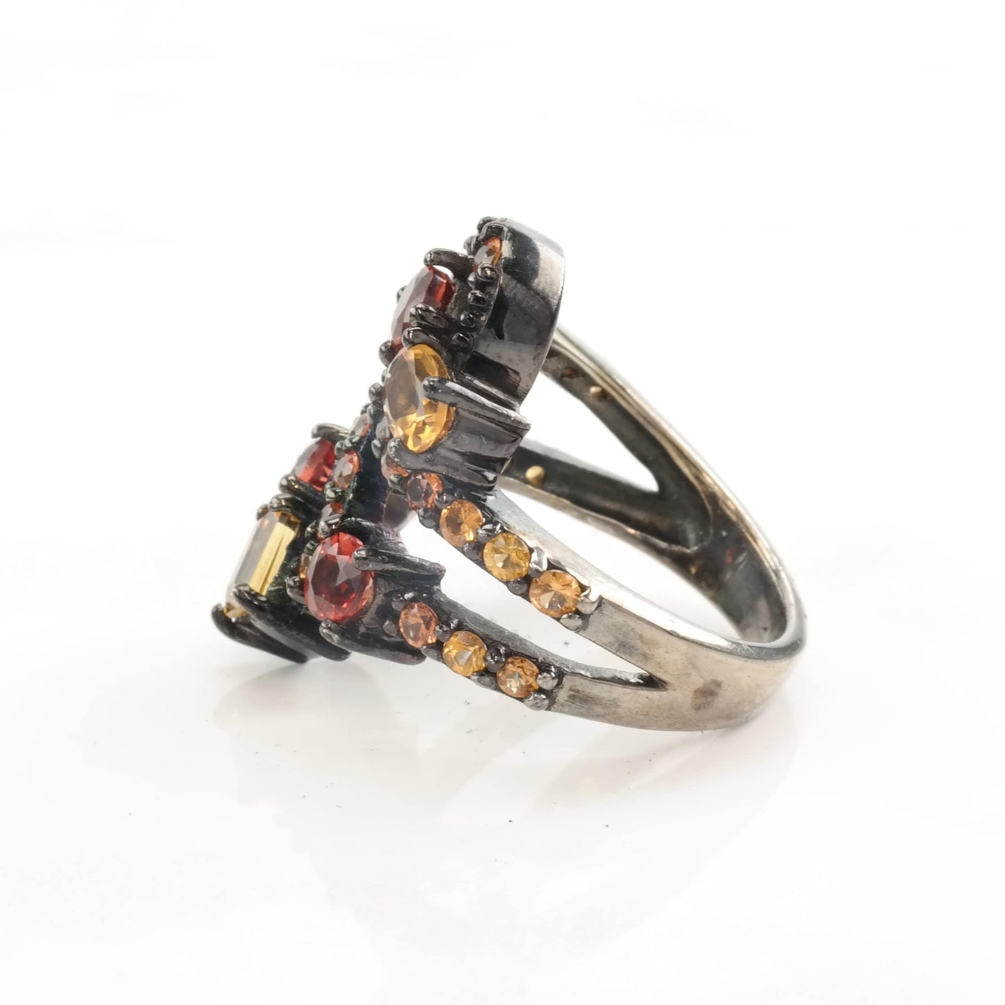 Silver Ring Citrine Sapphire Oxidized Size 7 1/2