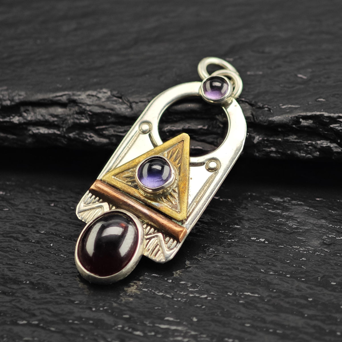 Garnet & Amethyst Mixed Metal Sterling Silver Pendant P3117
