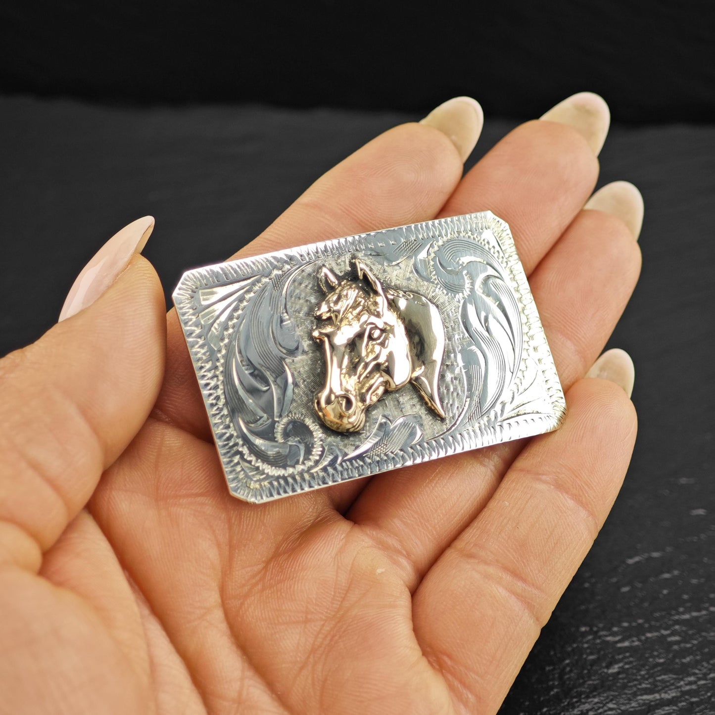 Vintage Western Style Horse Belt Buckle in Sterling Silver
