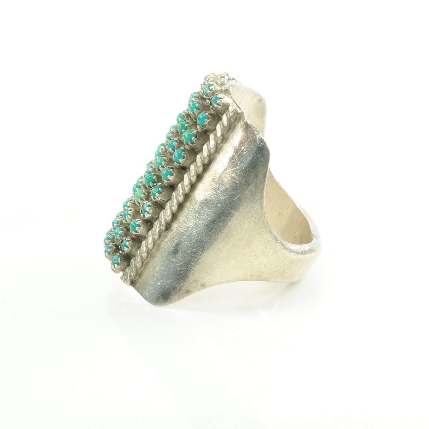 Zuni Silver Ring Turquoise 5 Row Sterling Blue Size 8 1/2